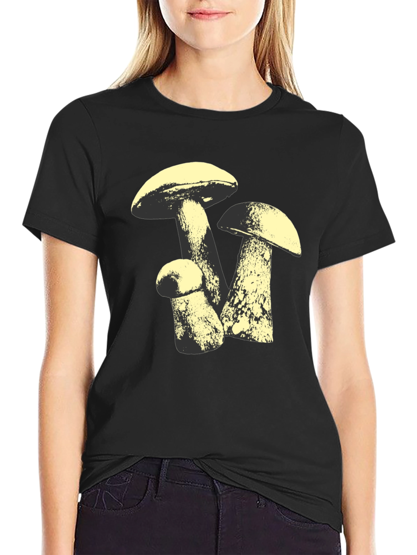 Mushroom Graphic Tee - Black Cotton T-Shirt