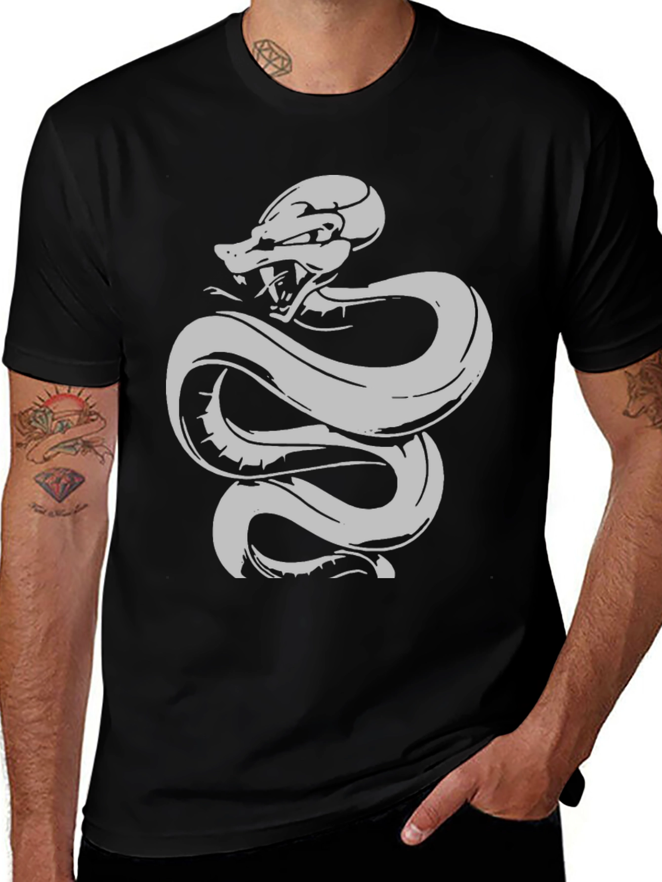 Snake Graphic Print Black T-Shirt