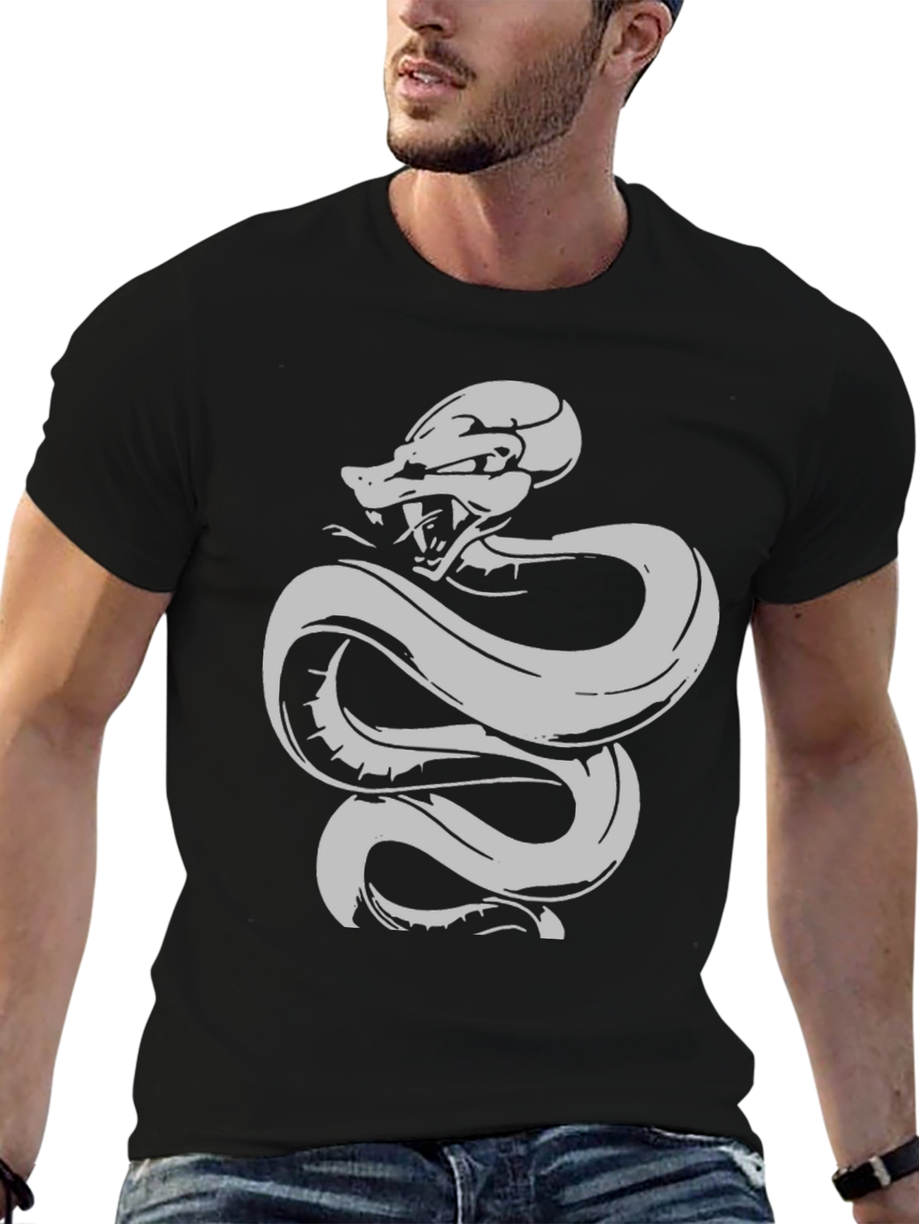 Snake Graphic Print Black T-Shirt