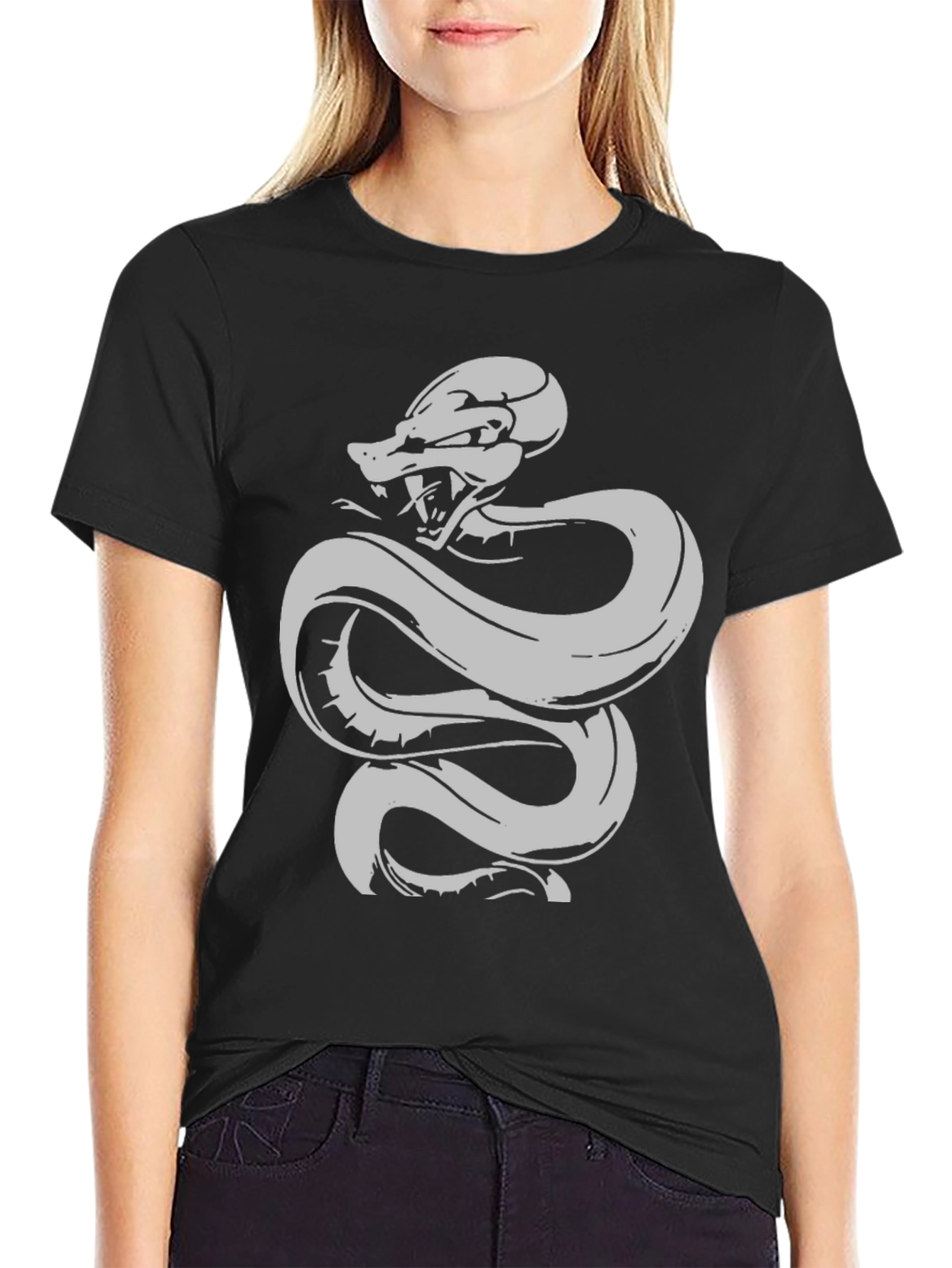 Snake Graphic Print Black T-Shirt