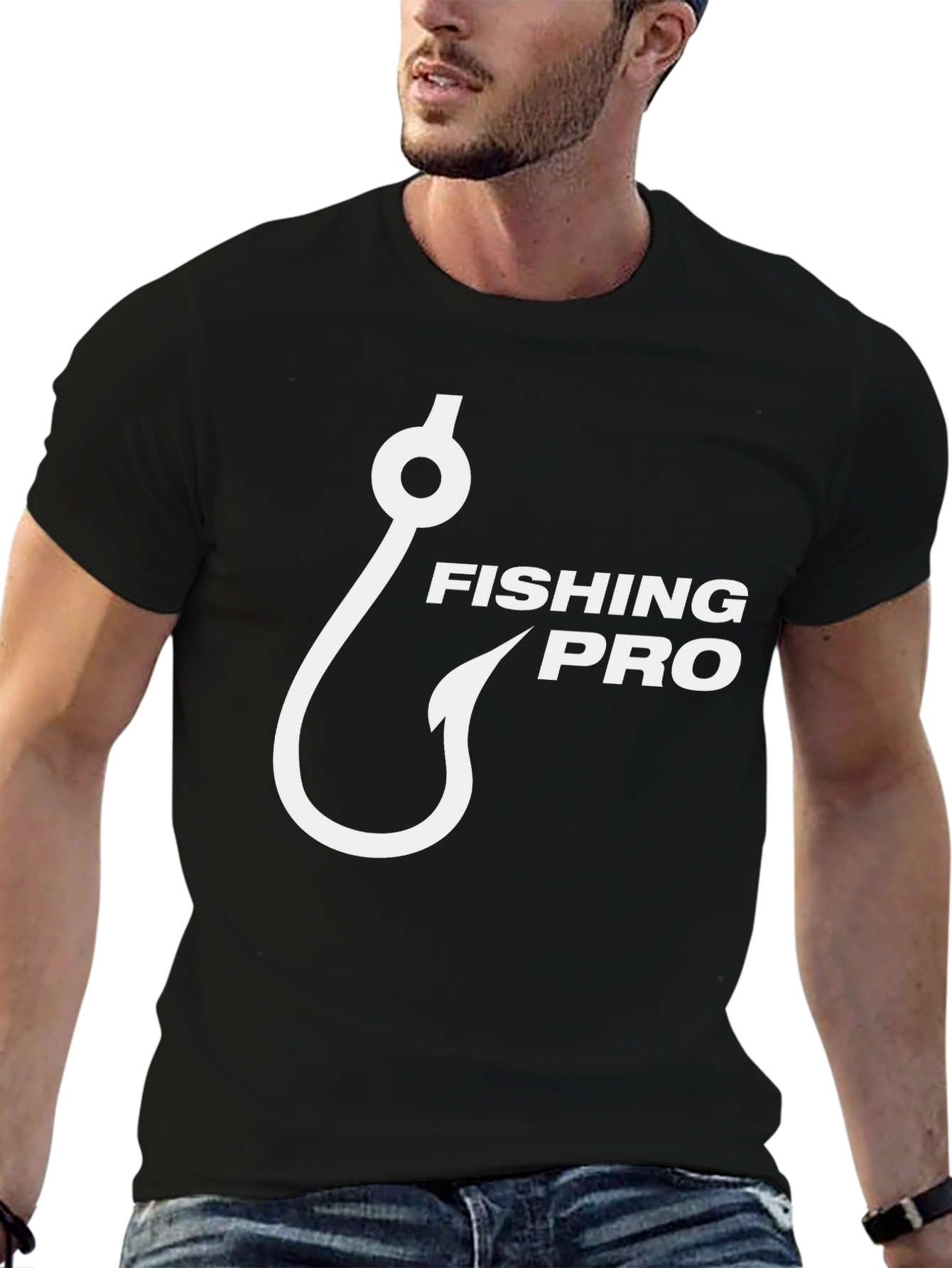 Fishing Pro Black T-Shirt with Hook Graphic