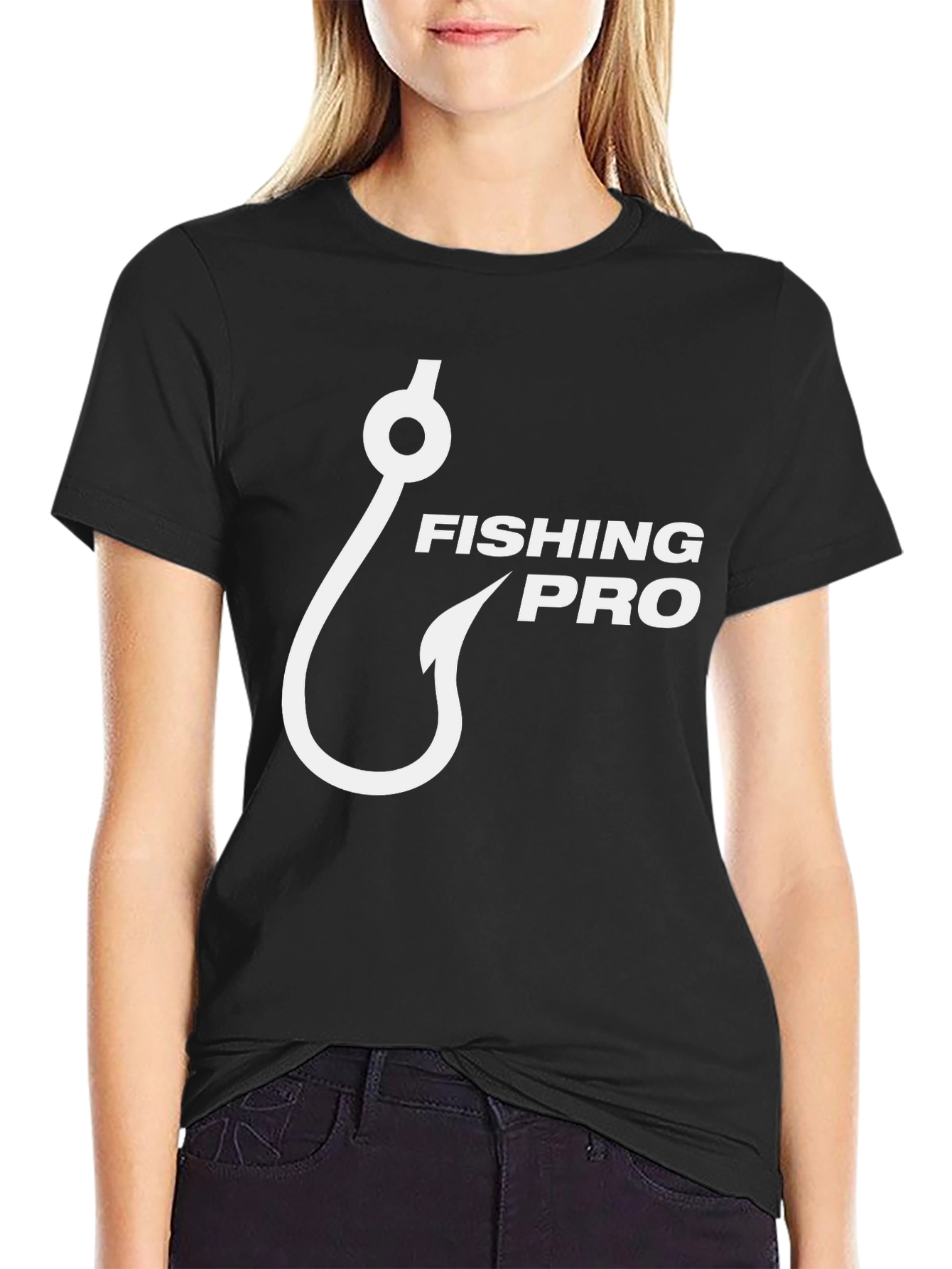 Fishing Pro Black T-Shirt with Hook Graphic