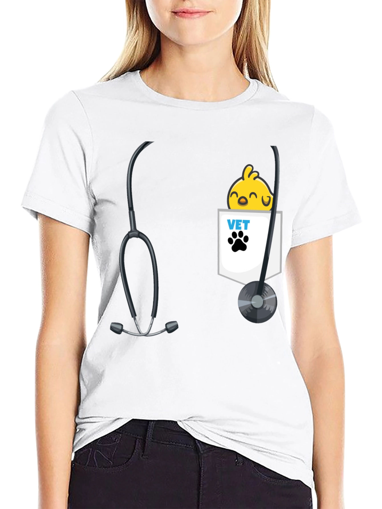 Vet Chick T-Shirt with Stethoscope Design