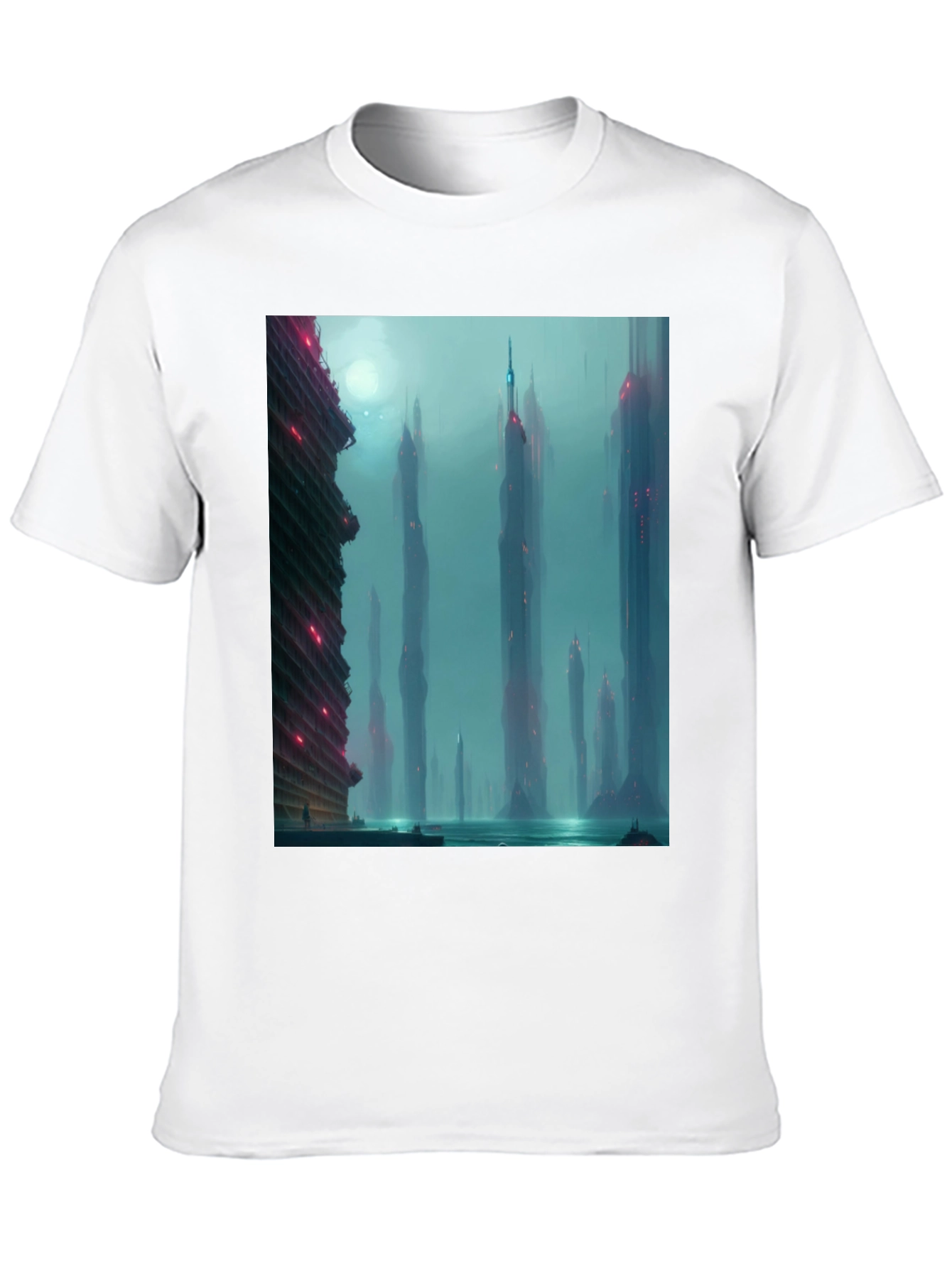 Sci-Fi Cityscape Graphic Tee - Black Casual T-Shirt