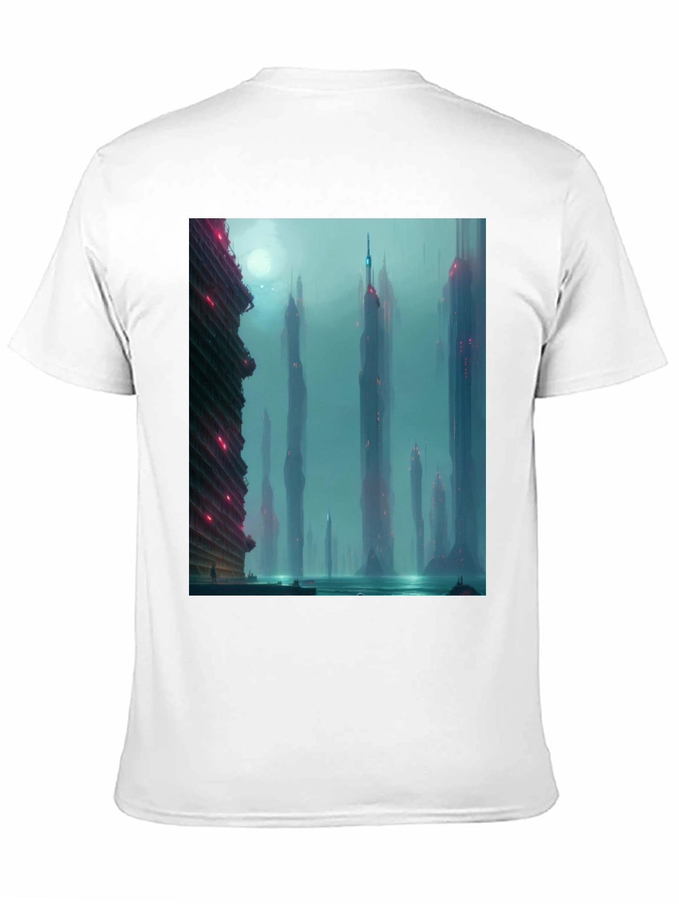 Sci-Fi Cityscape Graphic Tee - Black Casual T-Shirt
