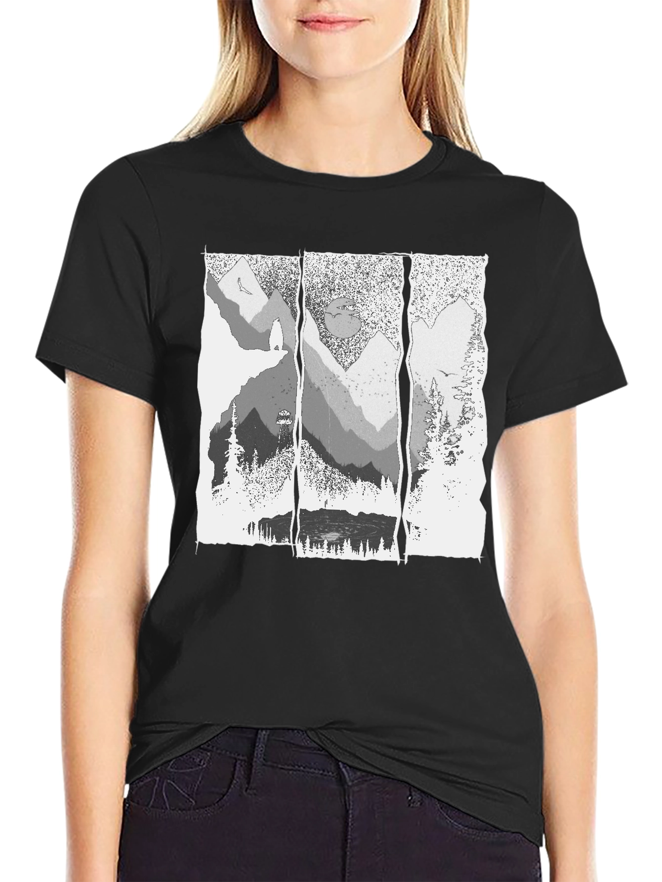 Mountainscape Graphic Tee - Black Cotton