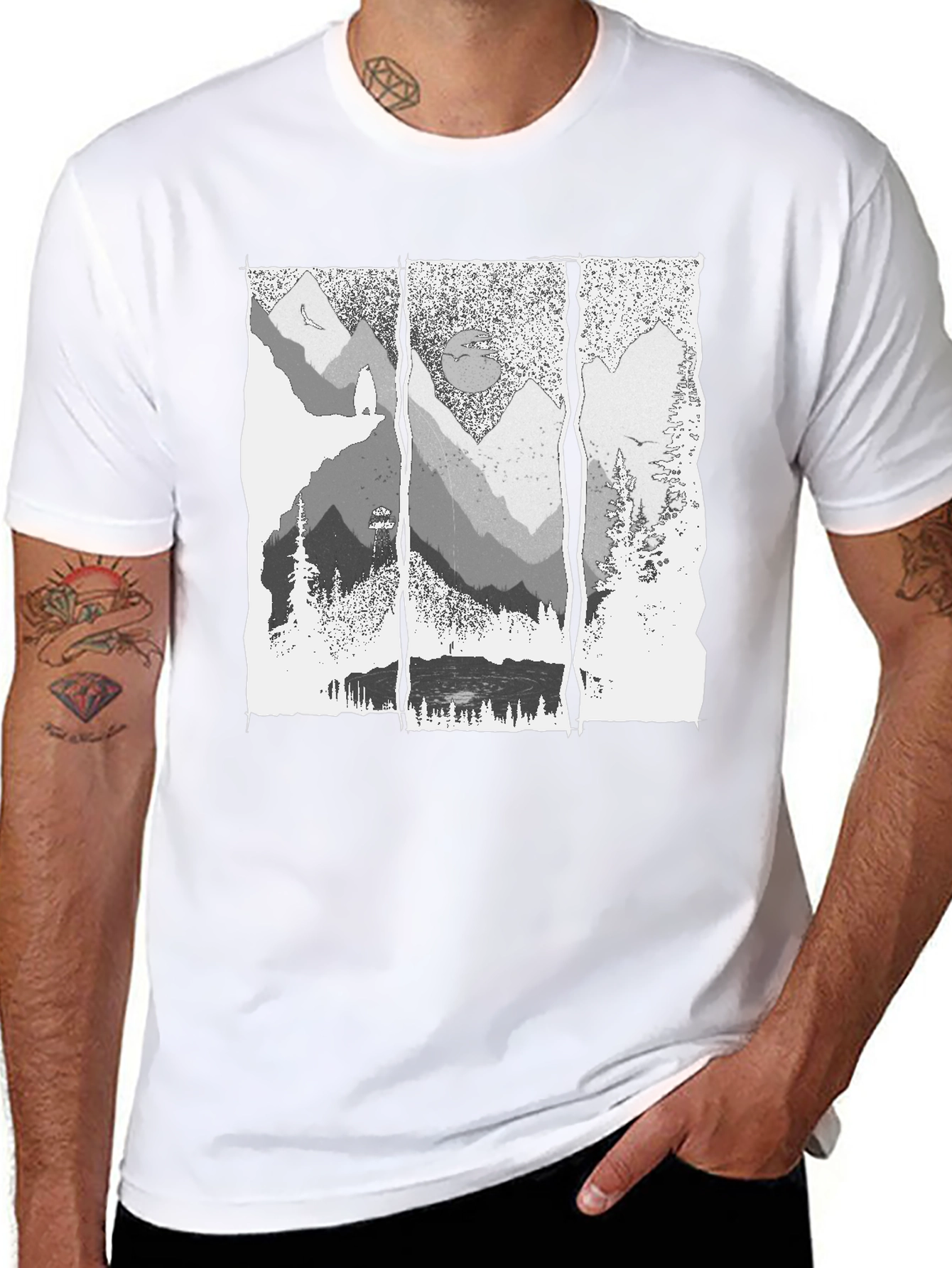 Mountainscape Graphic Tee - Black Cotton