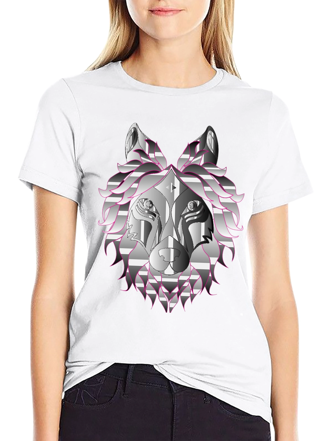 Geometric Wolf Head Graphic Print T-Shirt