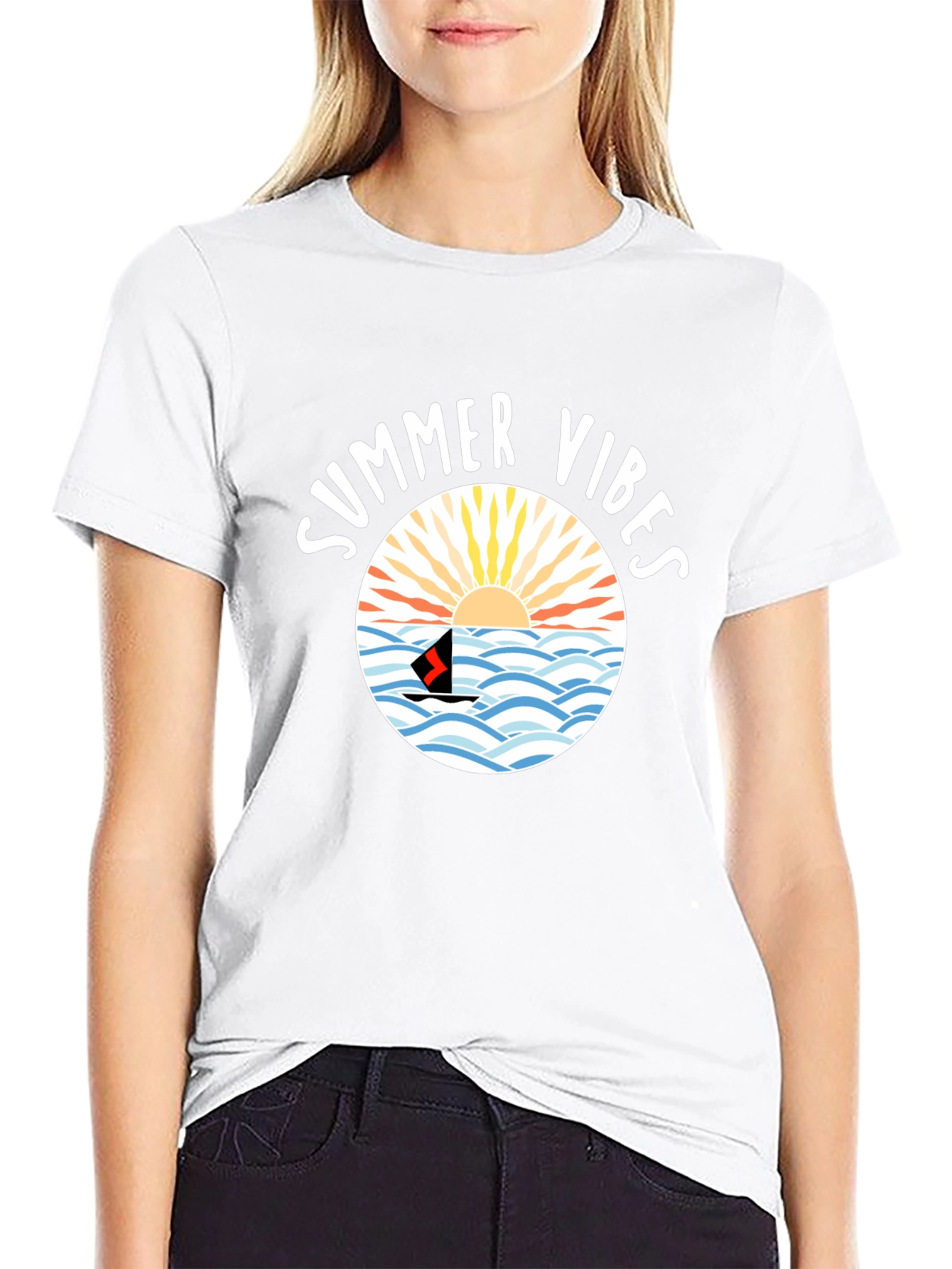 Summer Vibes Graphic Tee - Black Cotton Shirt