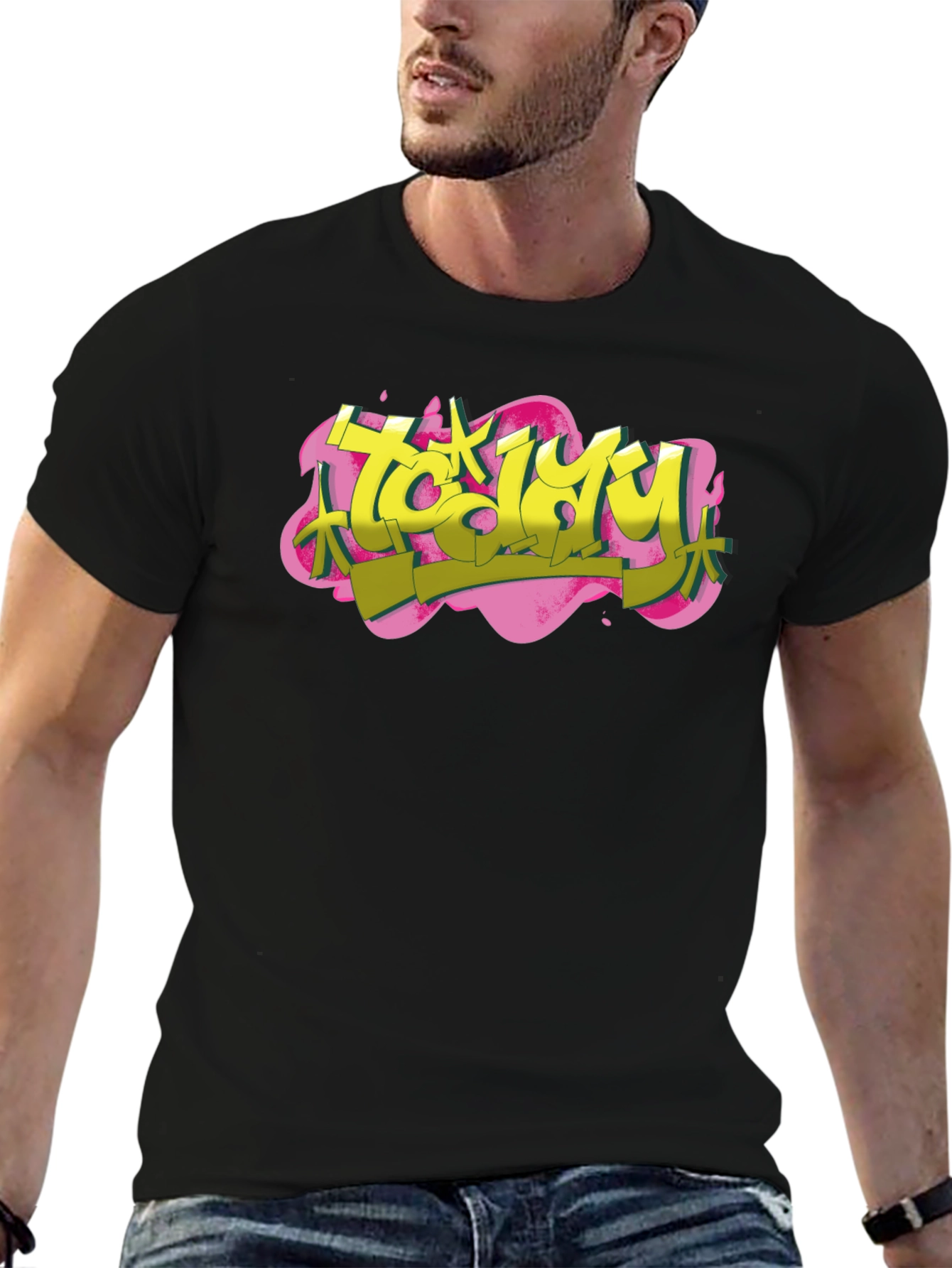 Trendy Graffiti Style Black T-Shirt