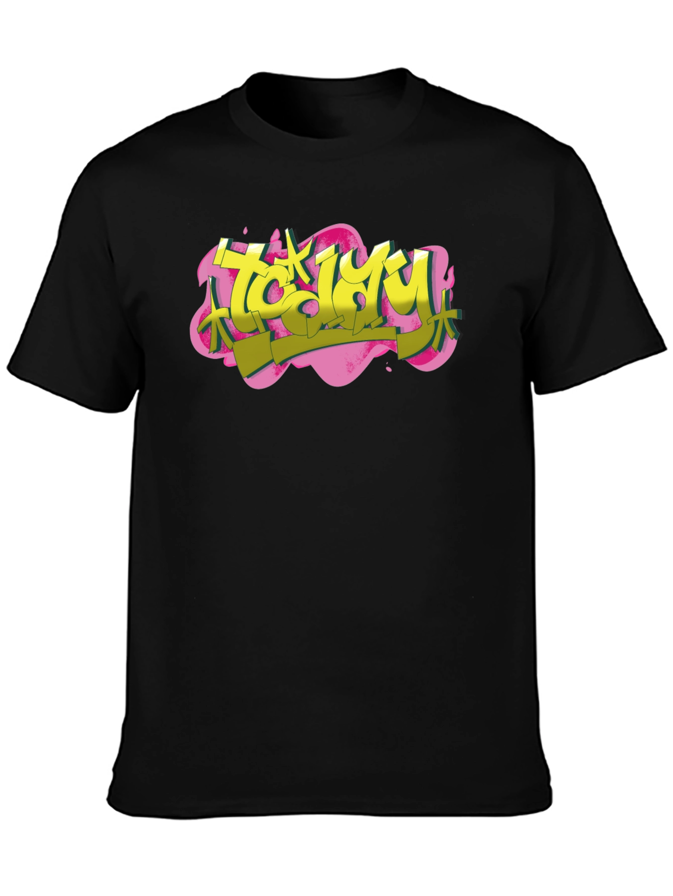 Trendy Graffiti Style Black T-Shirt