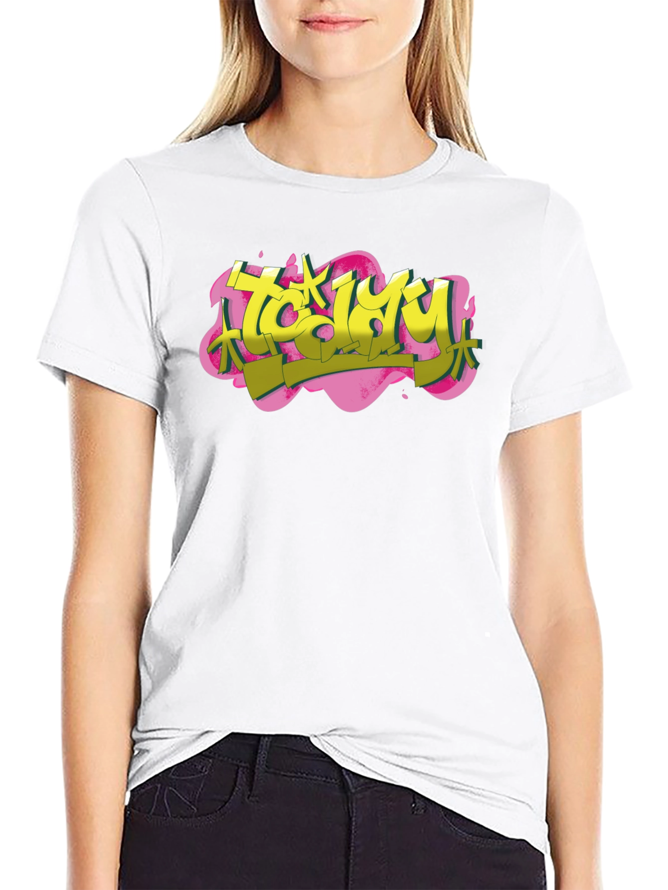 Trendy Graffiti Style Black T-Shirt