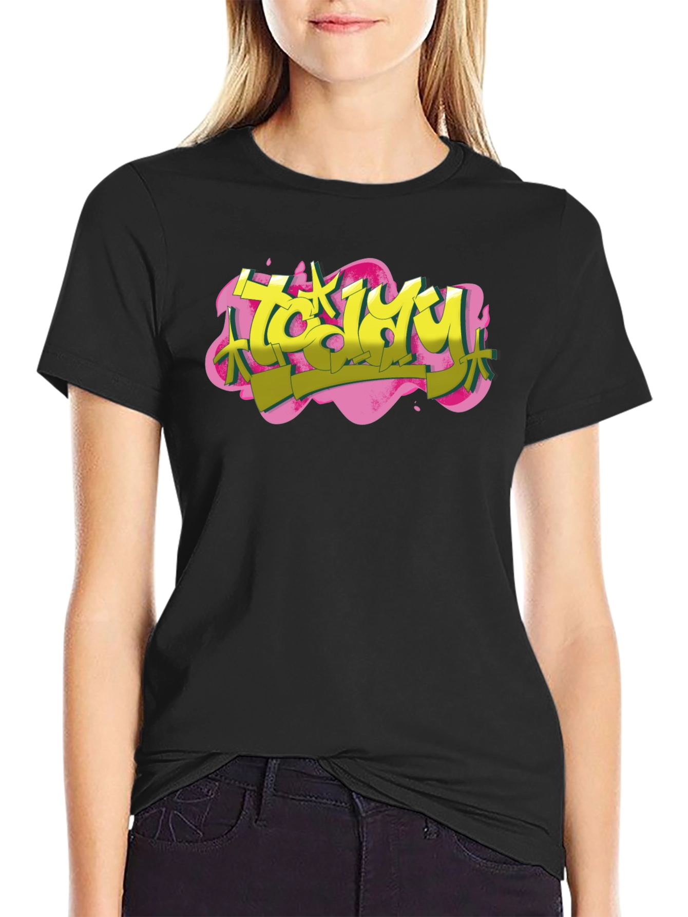 Trendy Graffiti Style Black T-Shirt