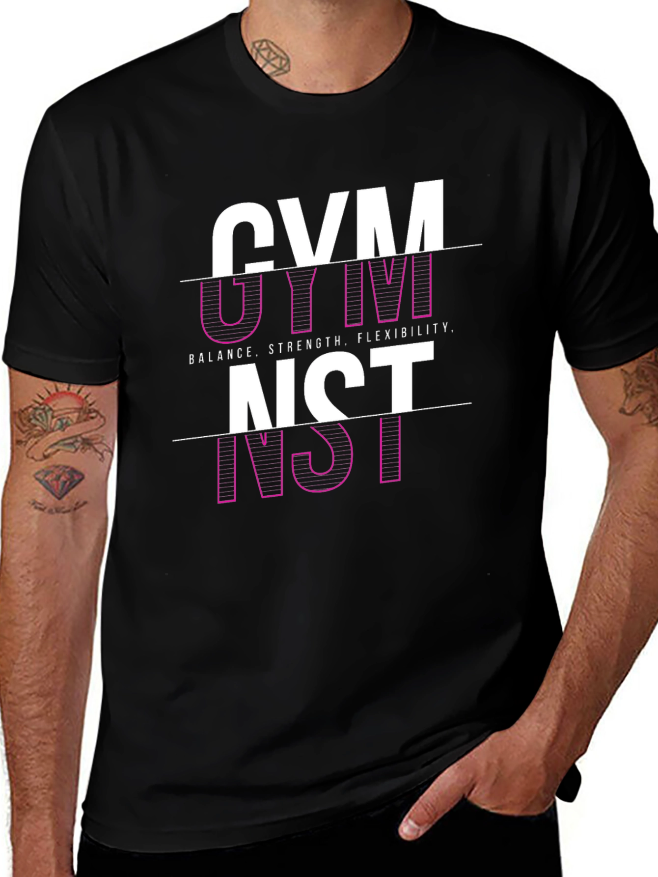 Gymnast Graphic Tee - Black Cotton Blend T-Shirt