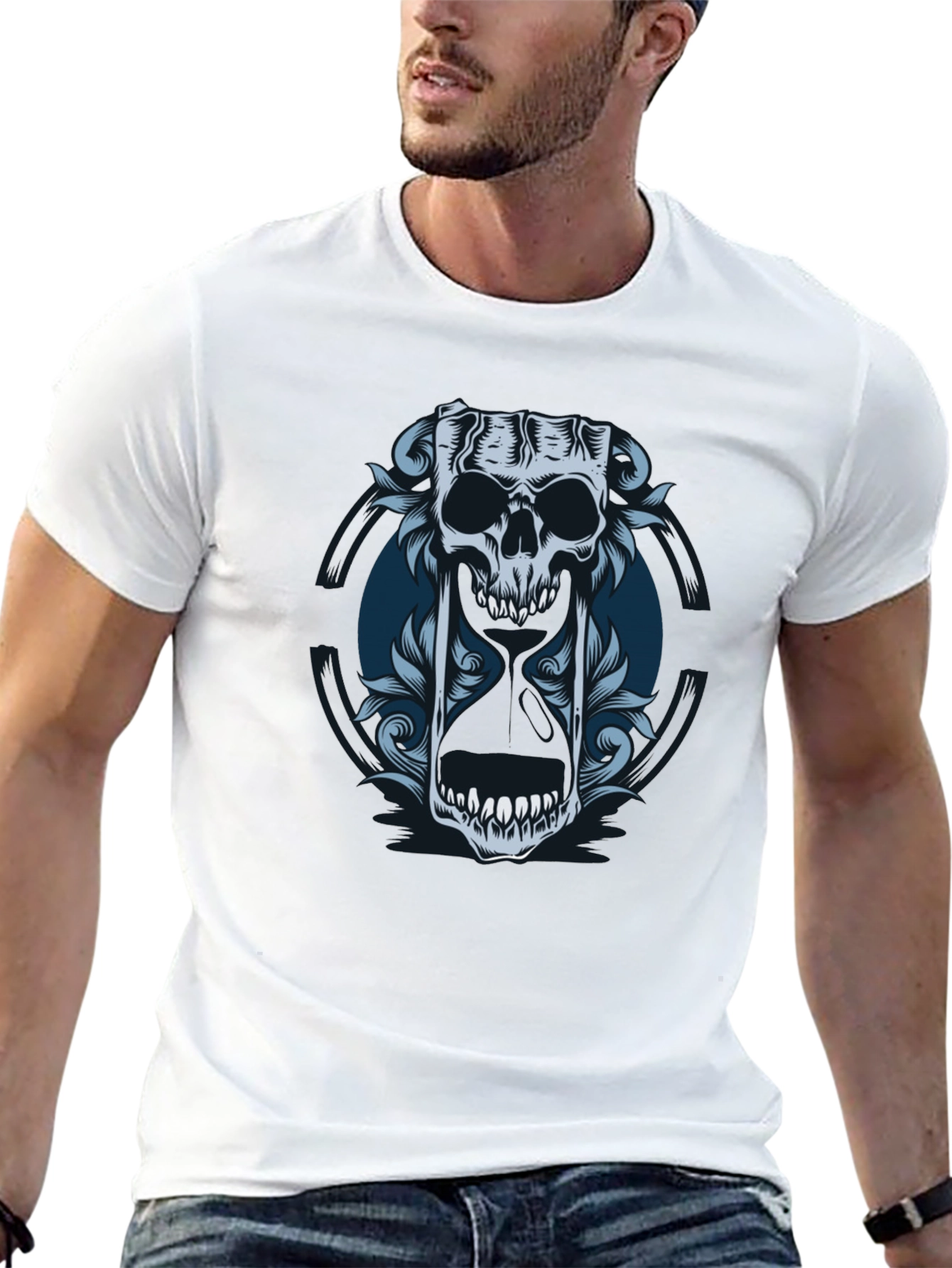 Skull Hourglass Graphic Tee - Edgy Style