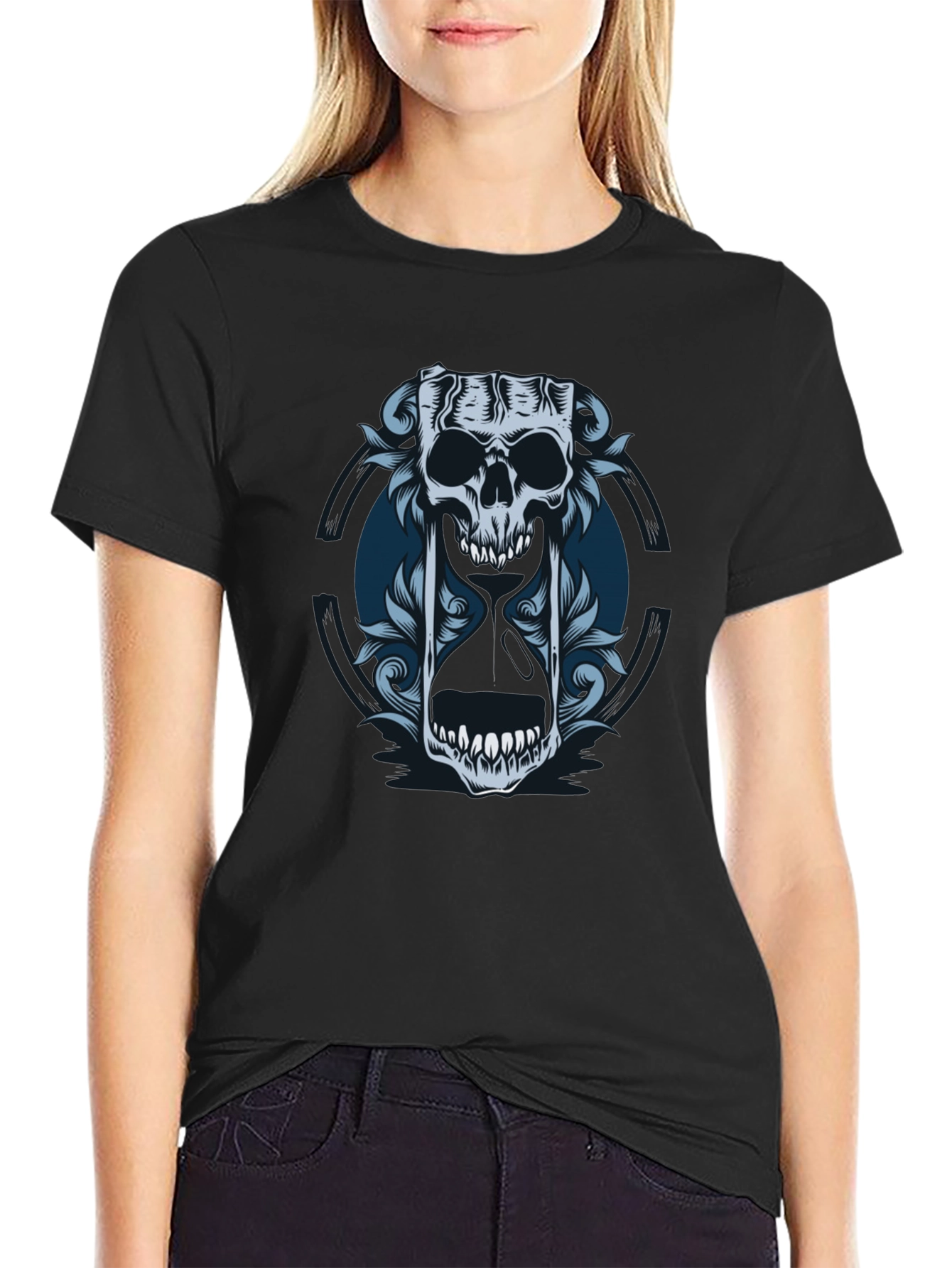 Skull Hourglass Graphic Tee - Edgy Style