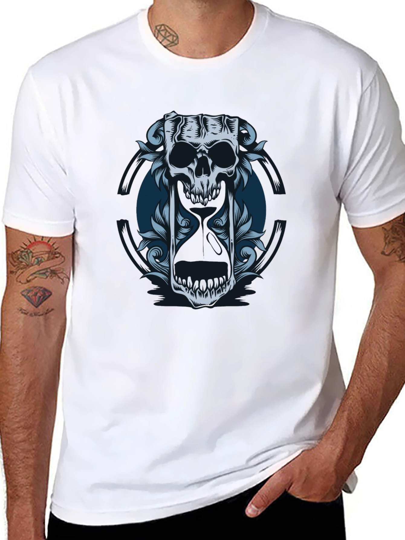 Skull Hourglass Graphic Tee - Edgy Style