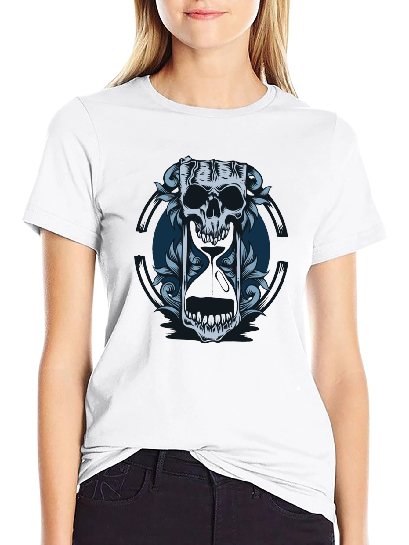 Skull Hourglass Graphic Tee - Edgy Style