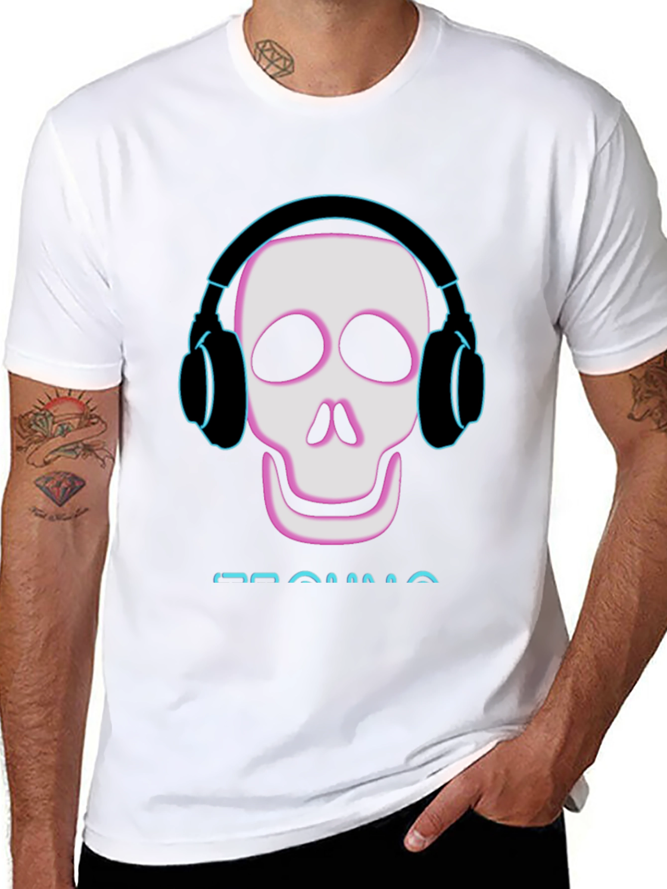 Skull with Headphones Black T-Shirt
