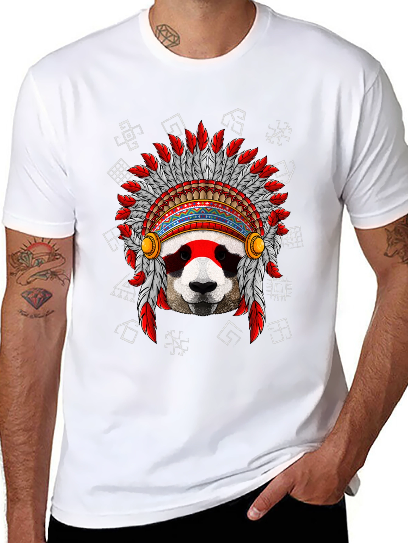 Panda Indian Headdress Graphic T-Shirt