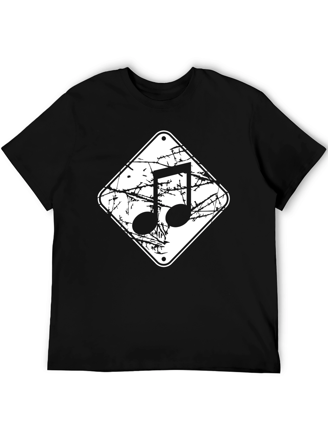 Musical Note Black Graphic Tee - Distressed Style