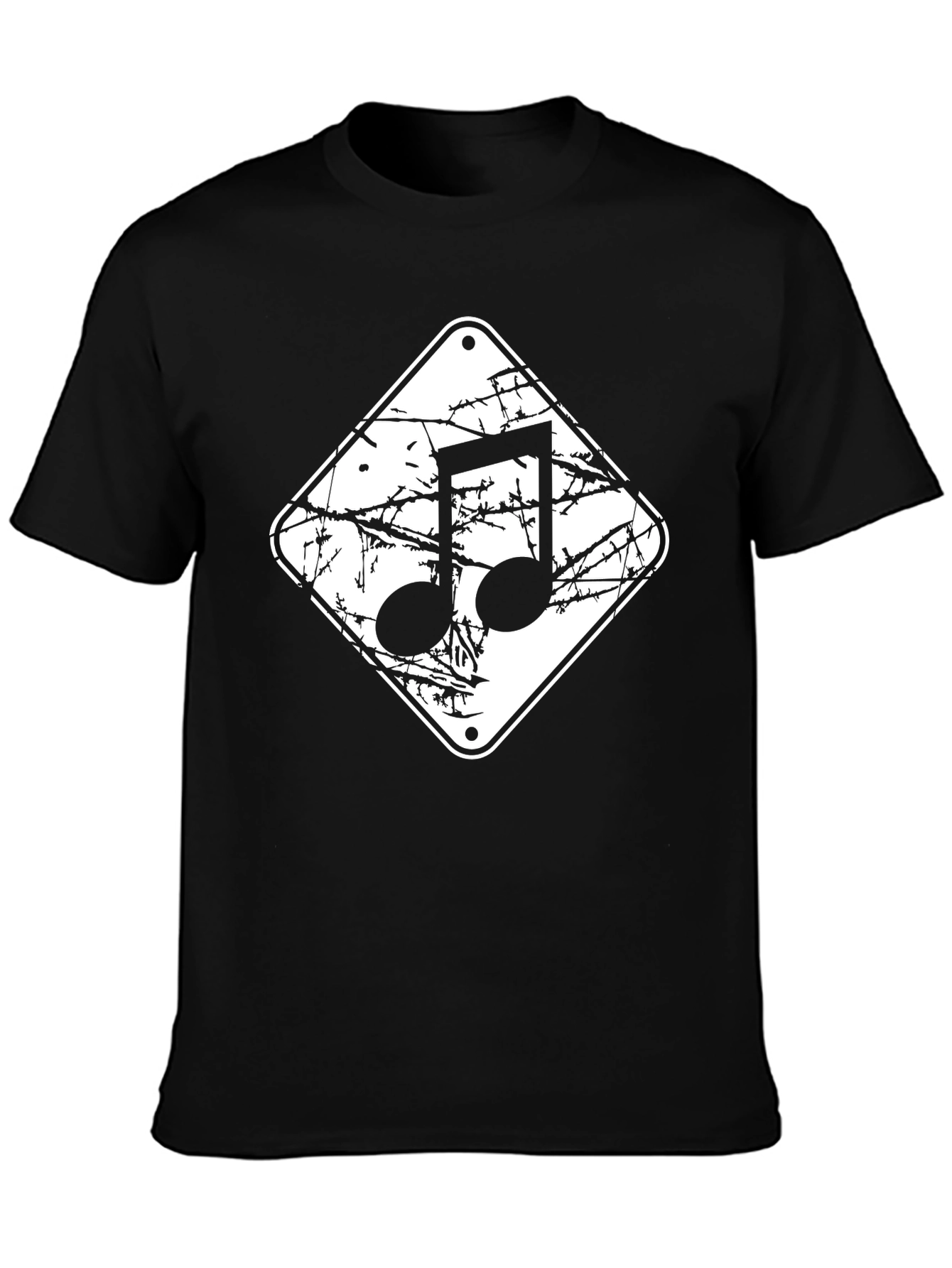 Musical Note Black Graphic Tee - Distressed Style