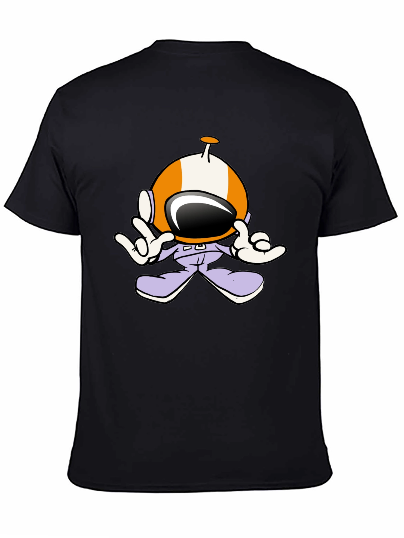 Astronaut Cartoon Black T-Shirt