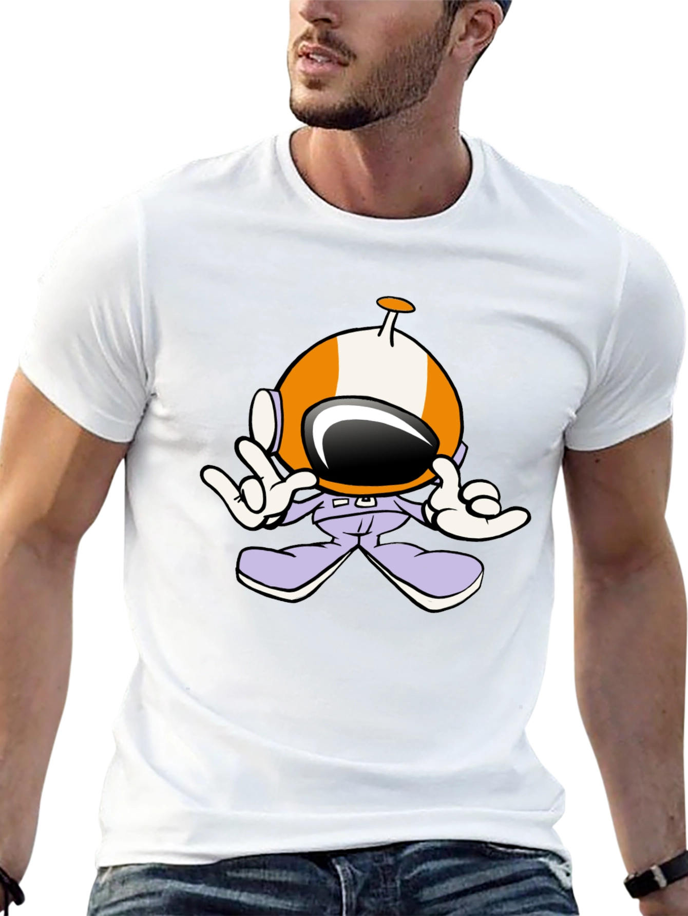Astronaut Cartoon Black T-Shirt