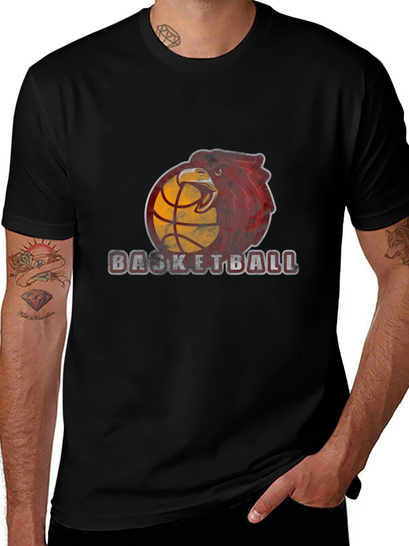 Basketball Eagle Graphic Tee - Black Cotton T-Shirt