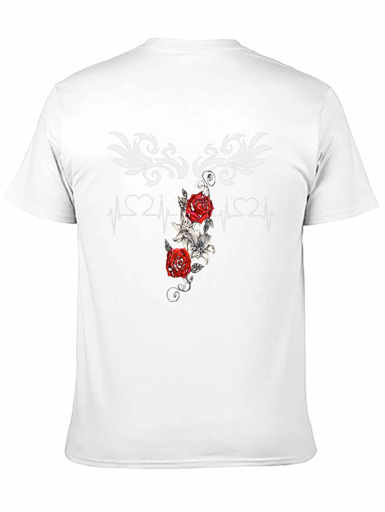 Heartbeat Rose Tattoo Graphic Black T-Shirt