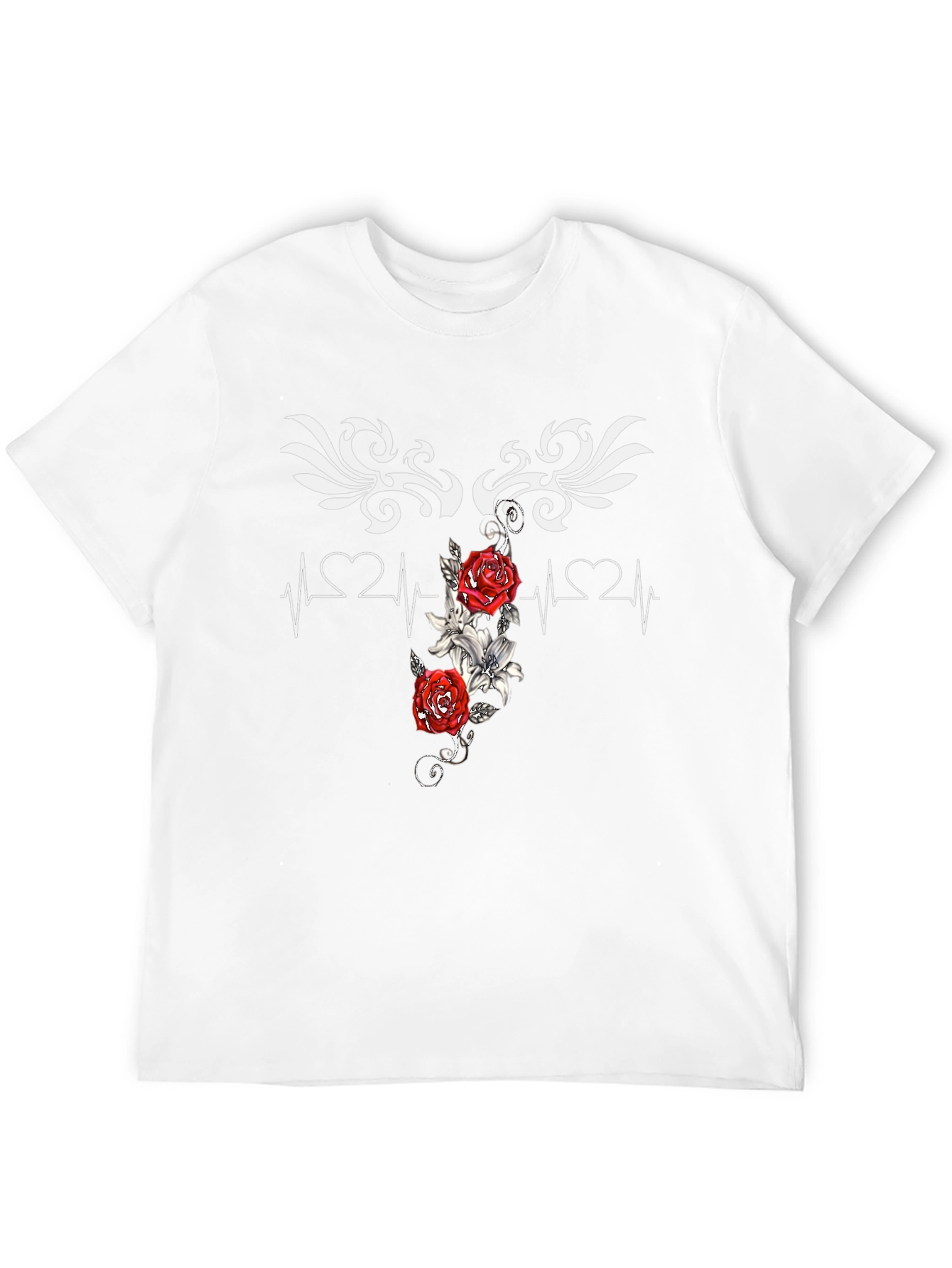 Heartbeat Rose Tattoo Graphic Black T-Shirt