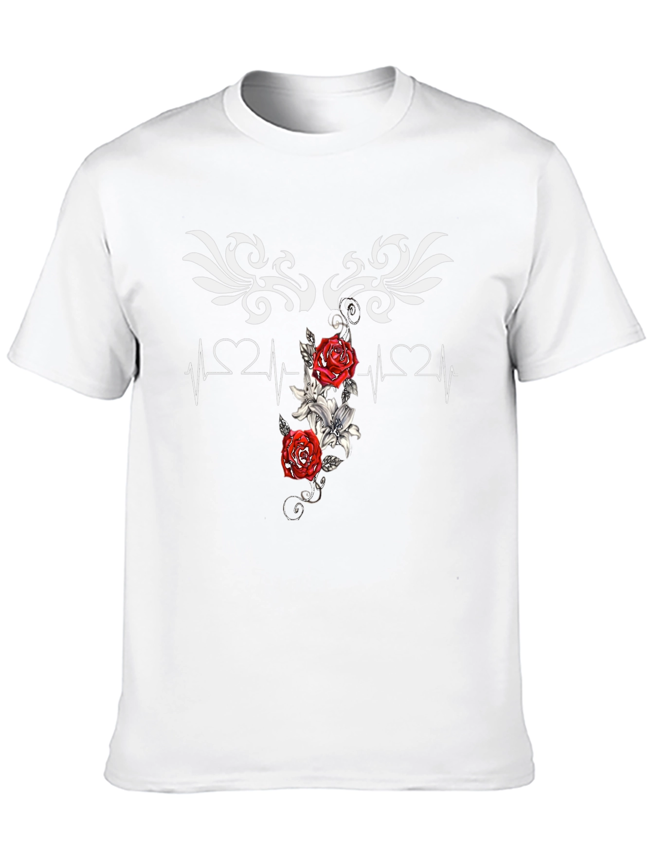 Heartbeat Rose Tattoo Graphic Black T-Shirt