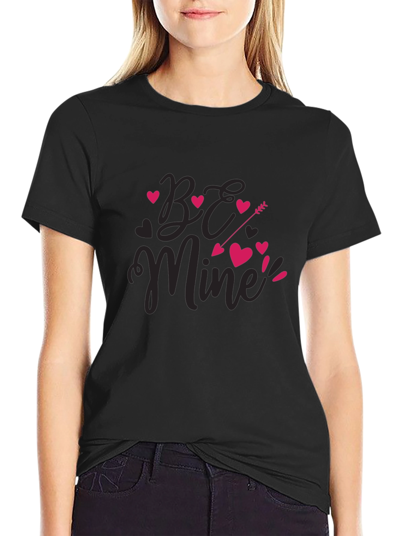 Be Mine Valentines Day Black Graphic Tee