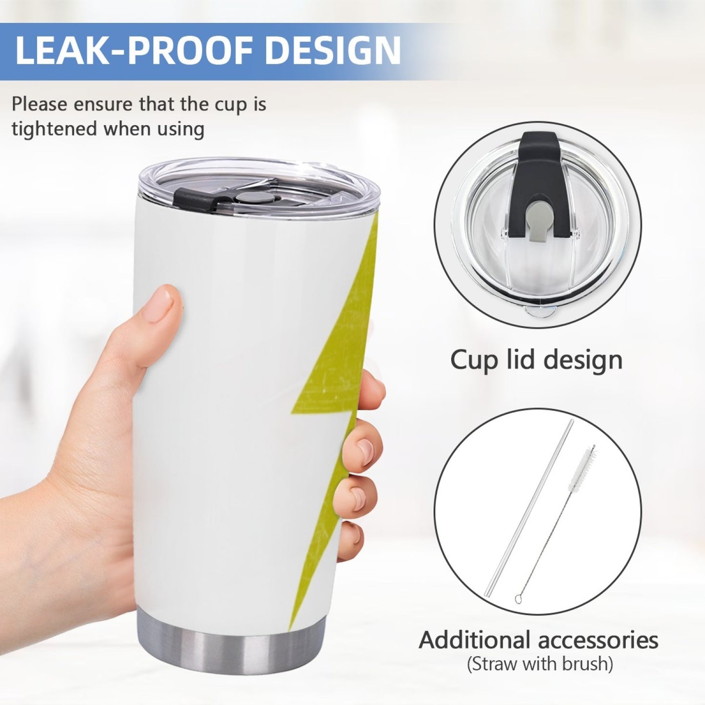Reusable Graphic Insulated Tumbler - Stainless Steel Leak-Proof Travel Cup