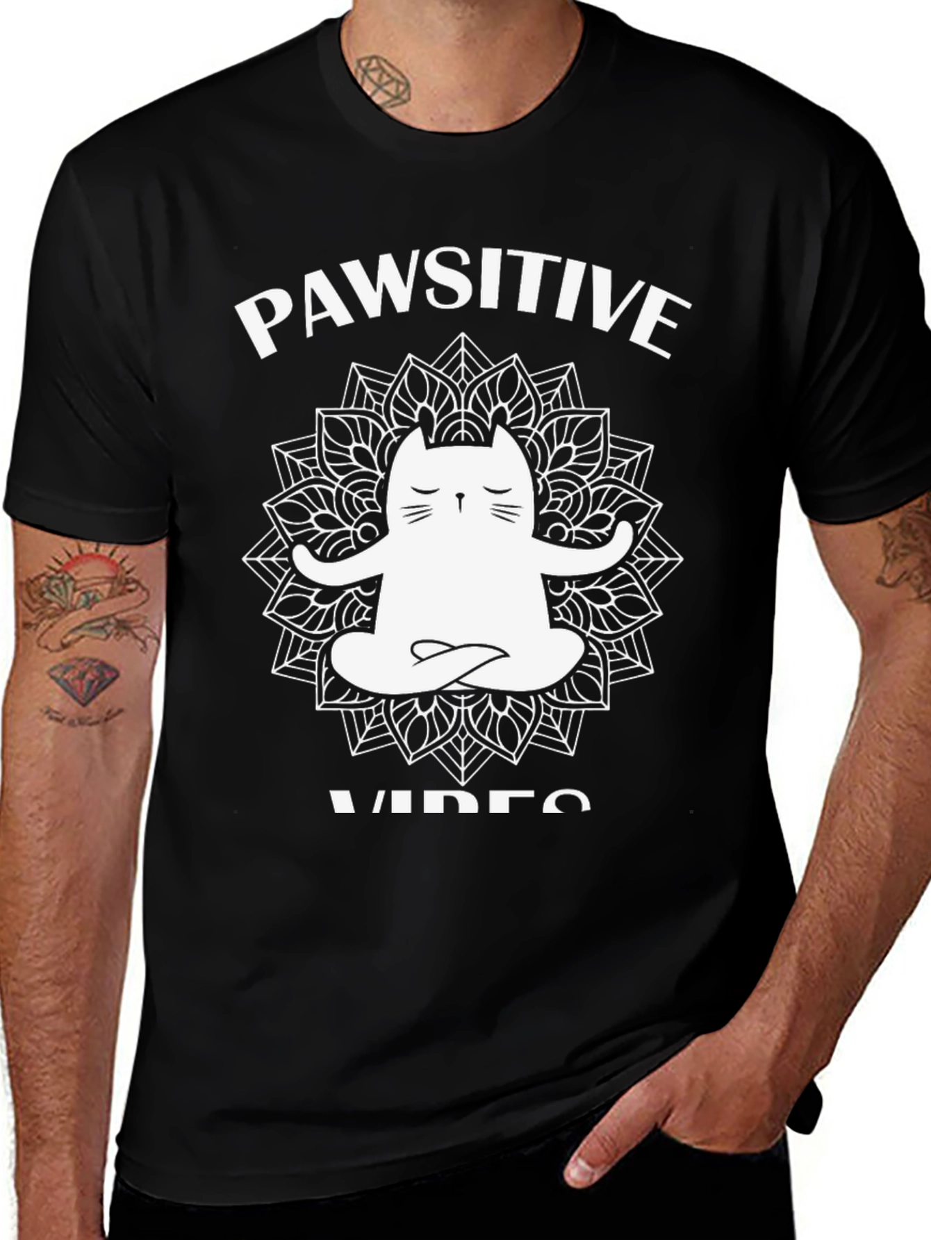 Pawsitive Vibes Cat Mandala Graphic Tee