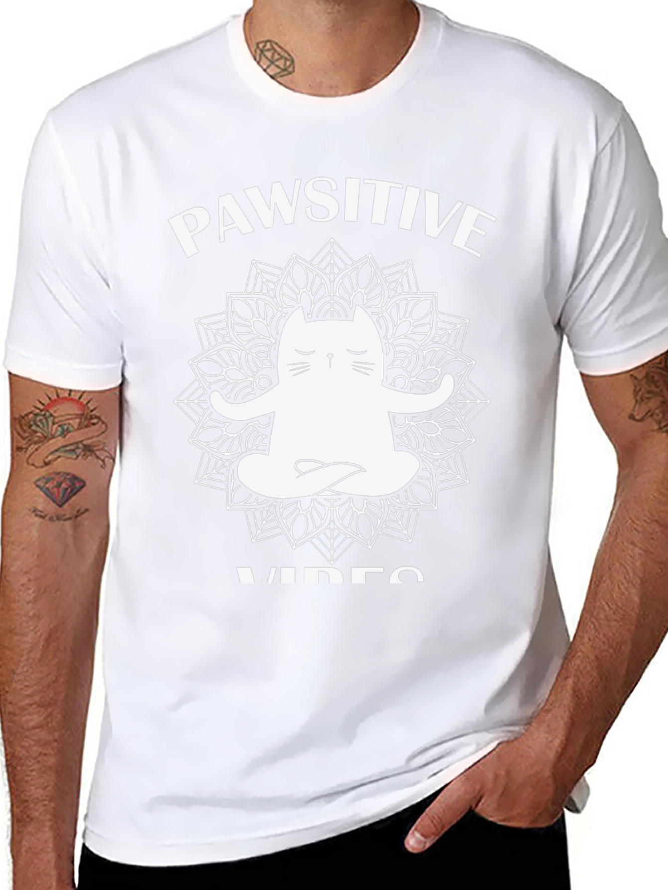 Pawsitive Vibes Cat Mandala Graphic Tee