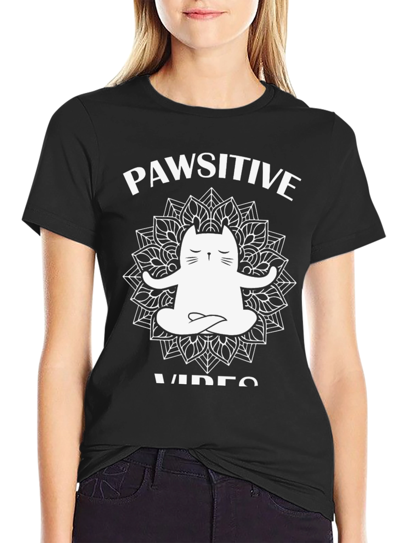 Pawsitive Vibes Cat Mandala Graphic Tee