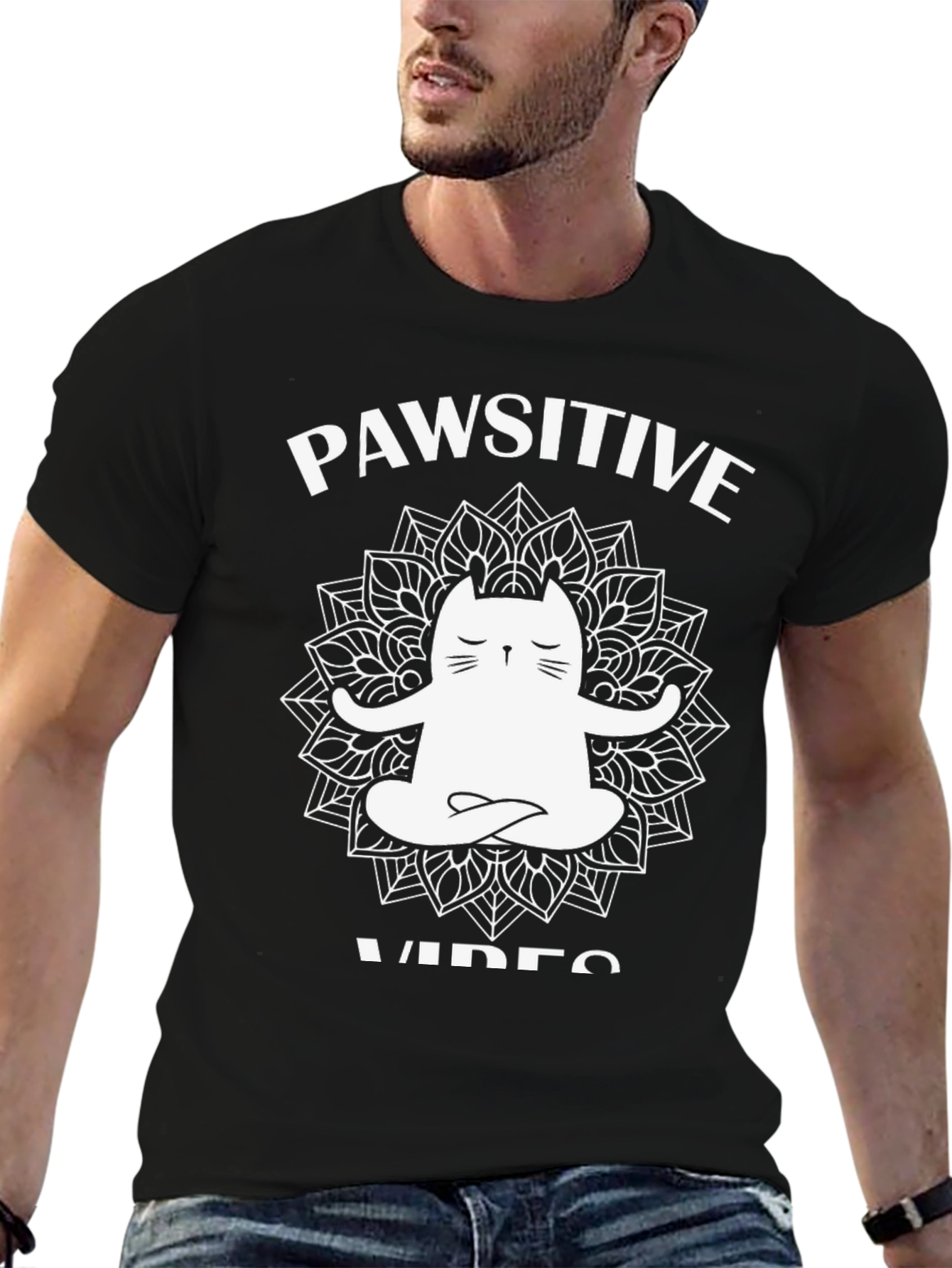 Pawsitive Vibes Cat Mandala Graphic Tee