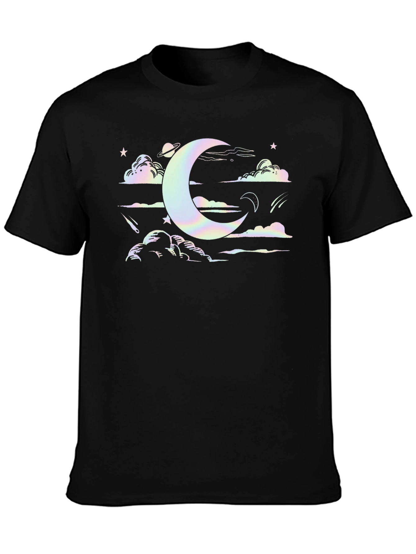Celestial Dreams Black T-Shirt - Moon & Stars Design