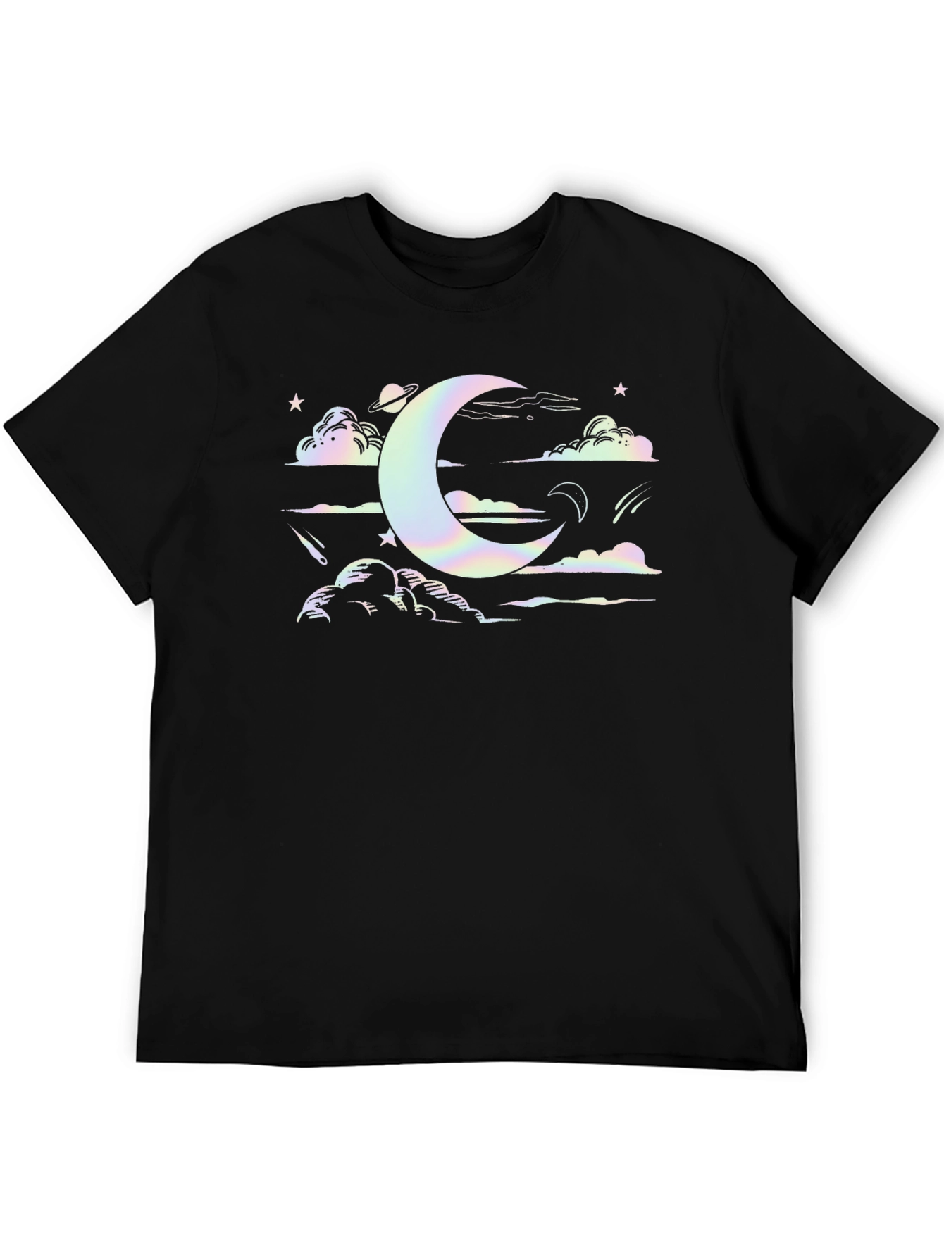 Celestial Dreams Black T-Shirt - Moon & Stars Design