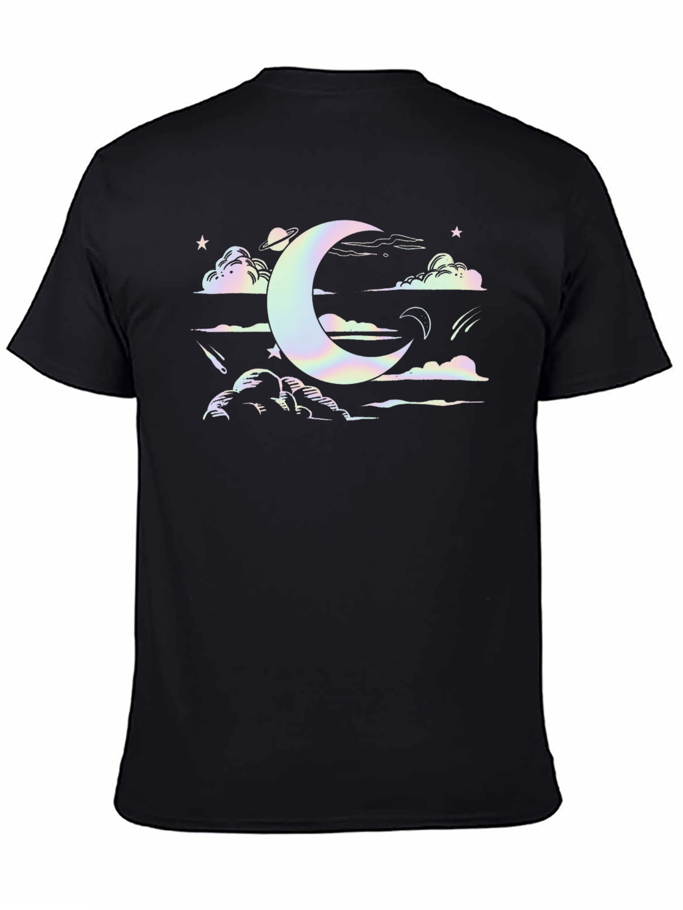 Celestial Dreams Black T-Shirt - Moon & Stars Design