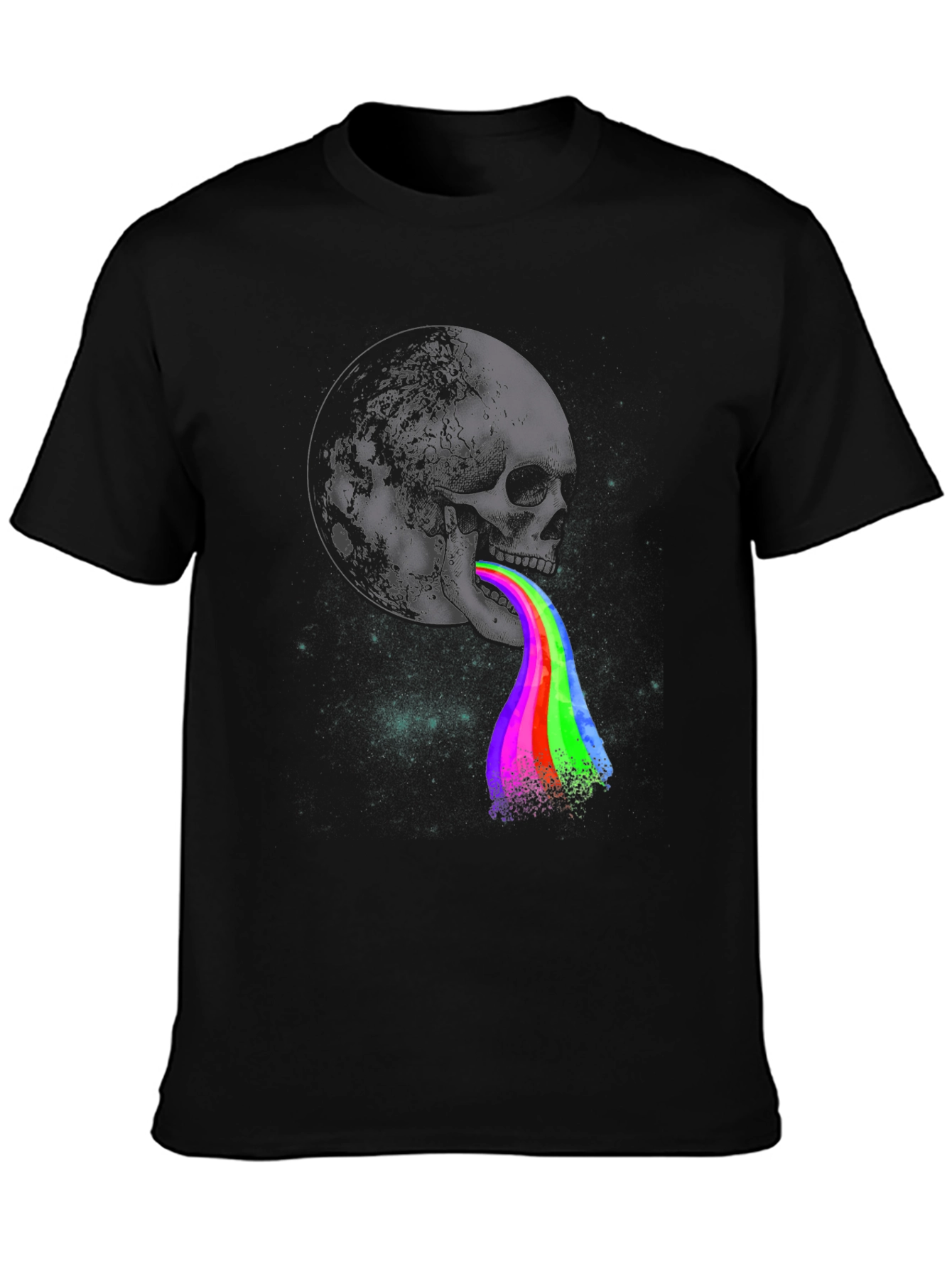 Skull & Moon Rainbow Vomit Graphic T-Shirt