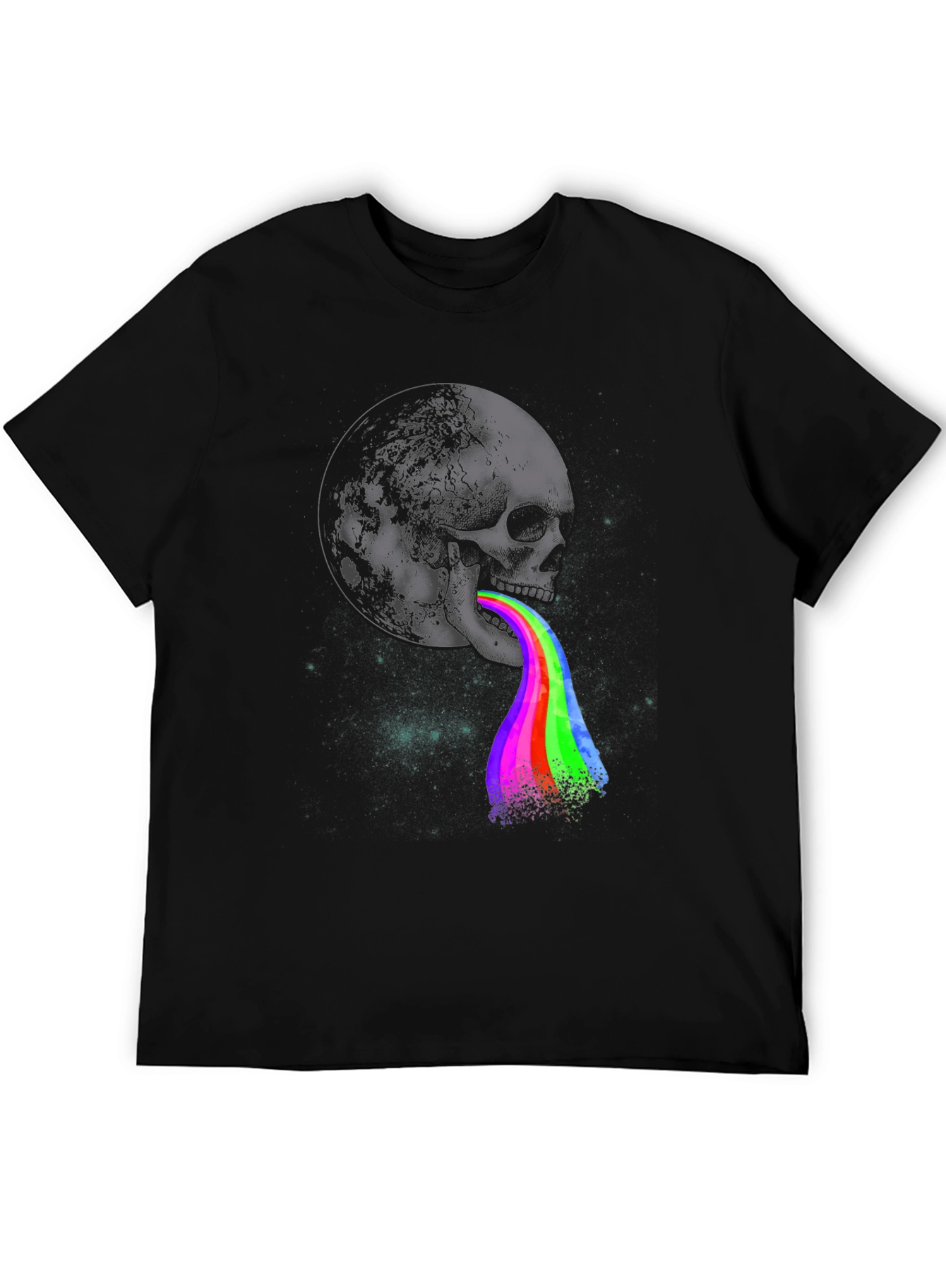 Skull & Moon Rainbow Vomit Graphic T-Shirt