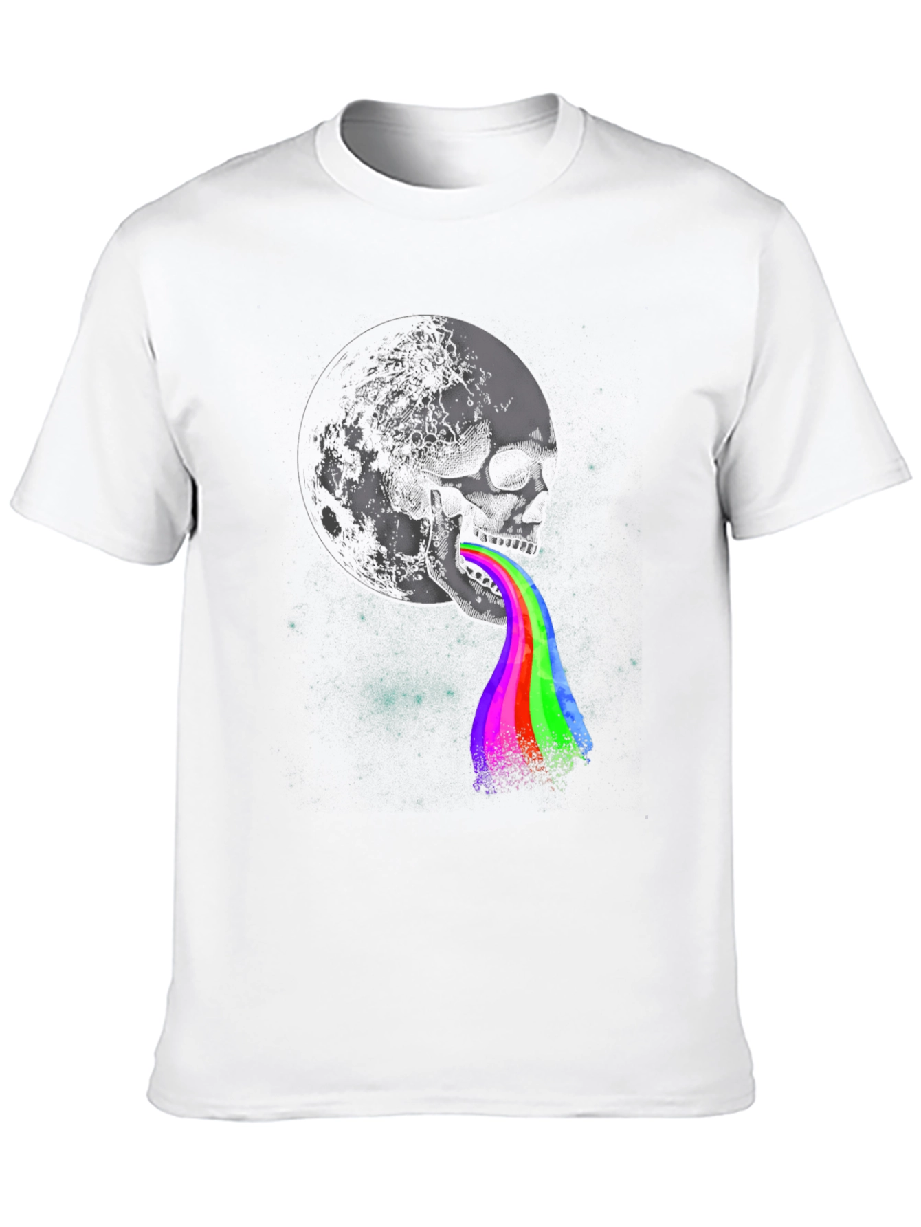 Skull & Moon Rainbow Vomit Graphic T-Shirt