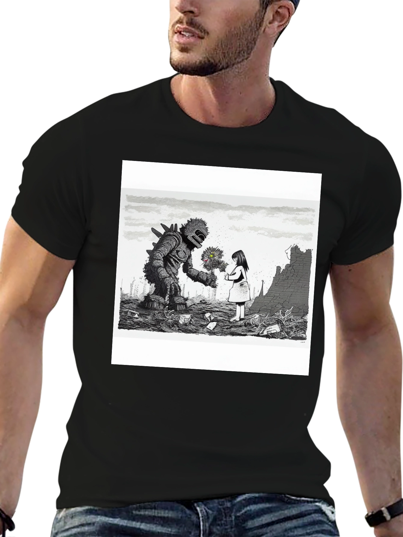 Monster & Girl Graphic Tee - Black