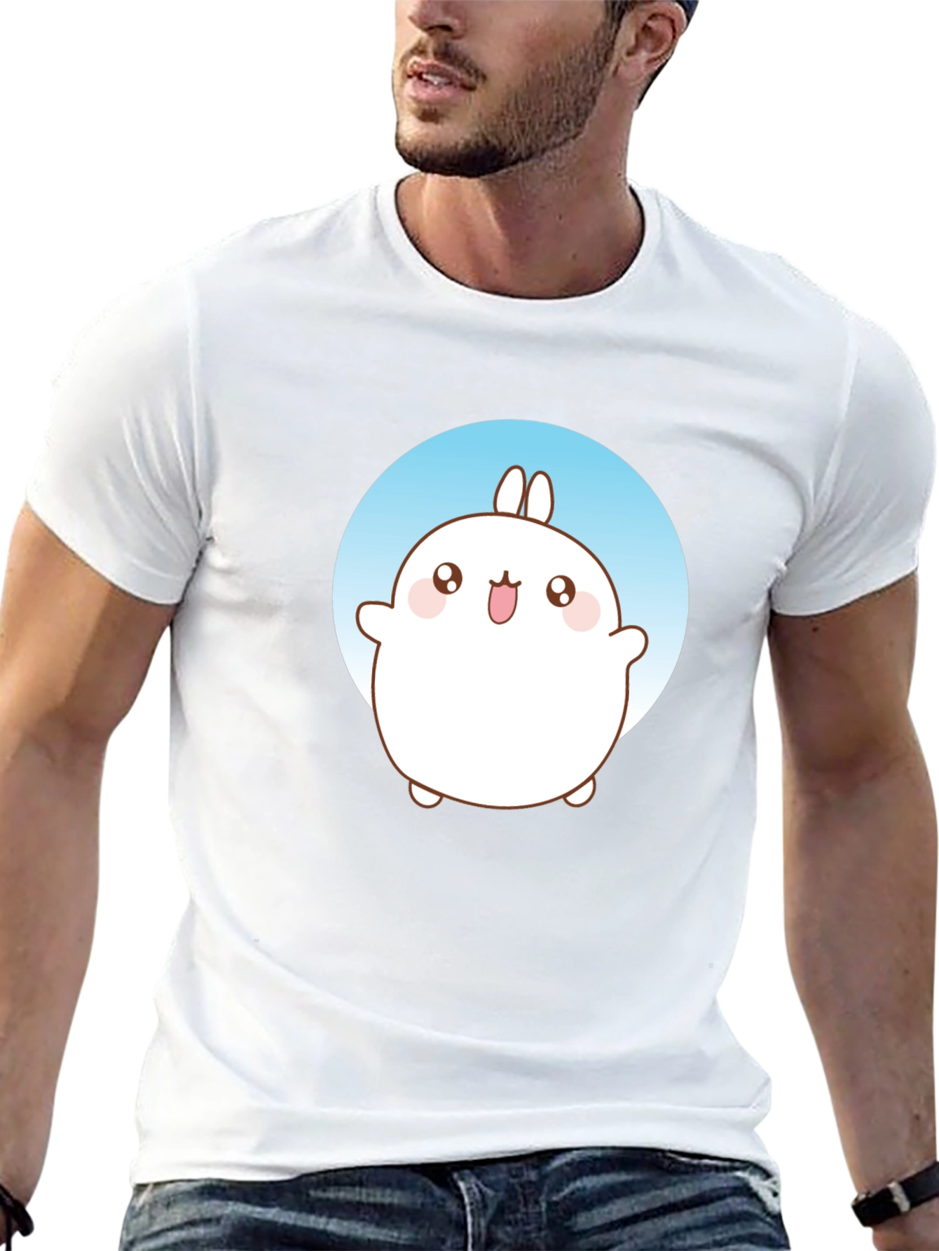 Cute Molang Bunny Graphic T-Shirt - Black