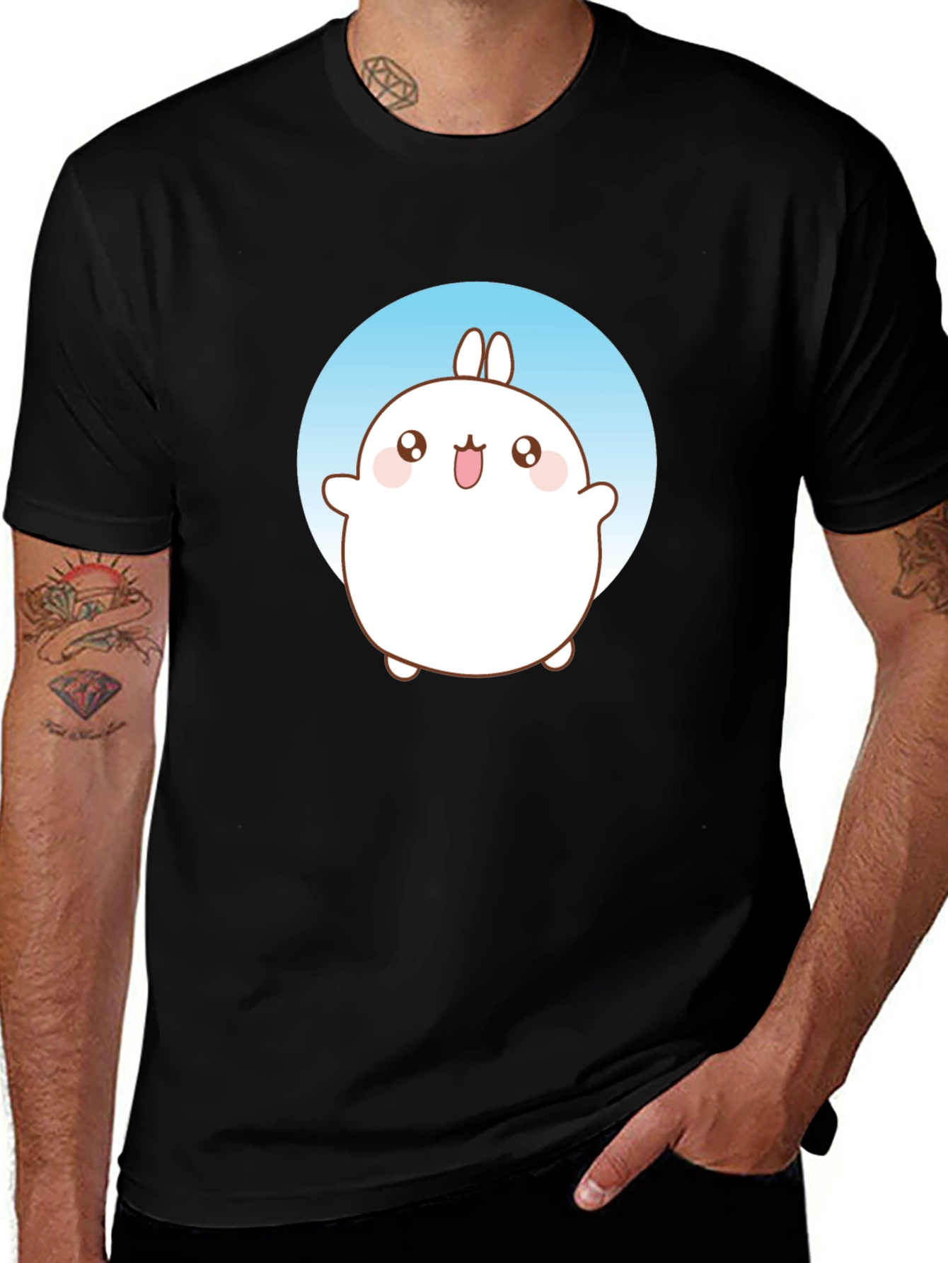Cute Molang Bunny Graphic T-Shirt - Black