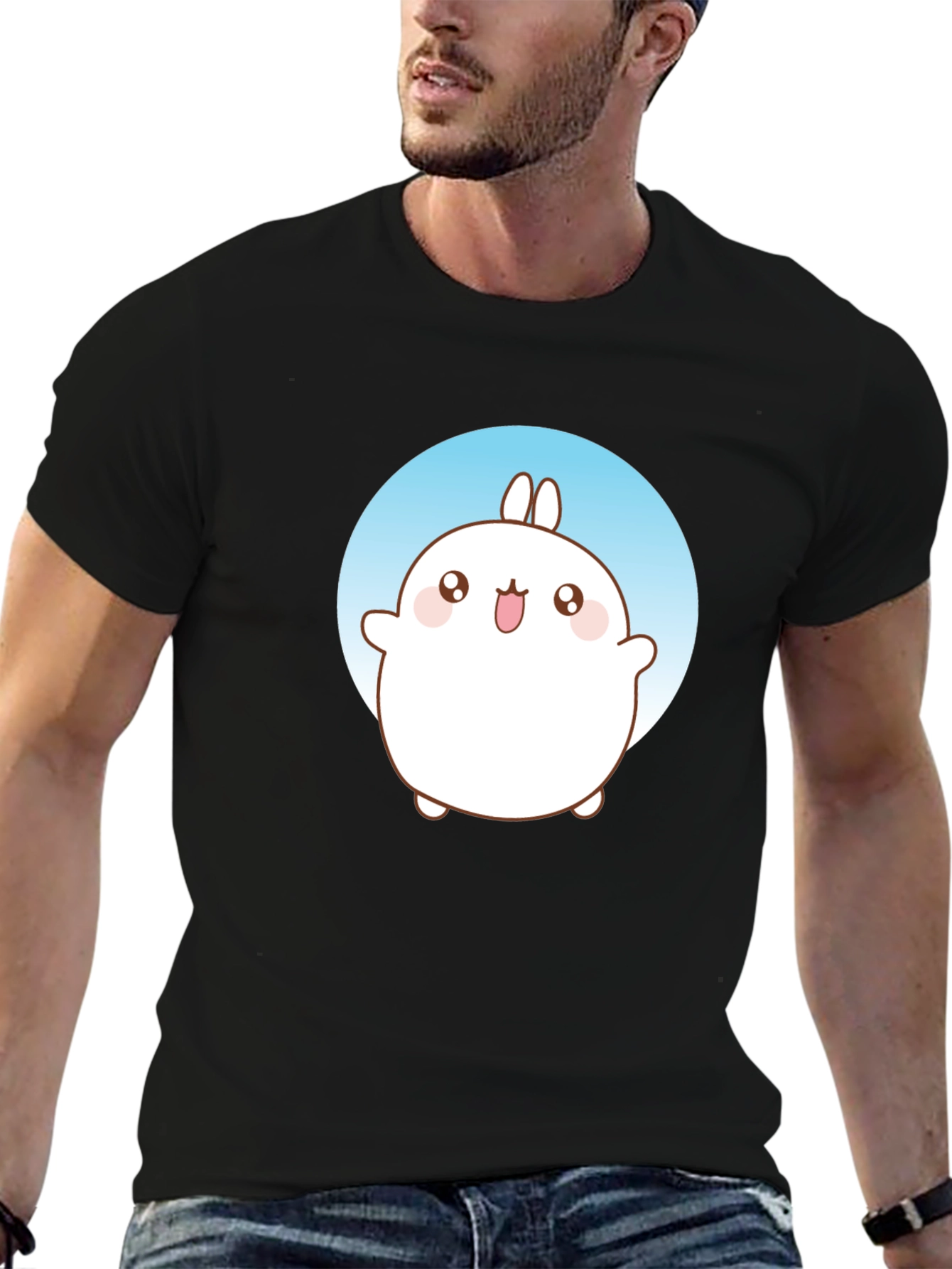 Cute Molang Bunny Graphic T-Shirt - Black