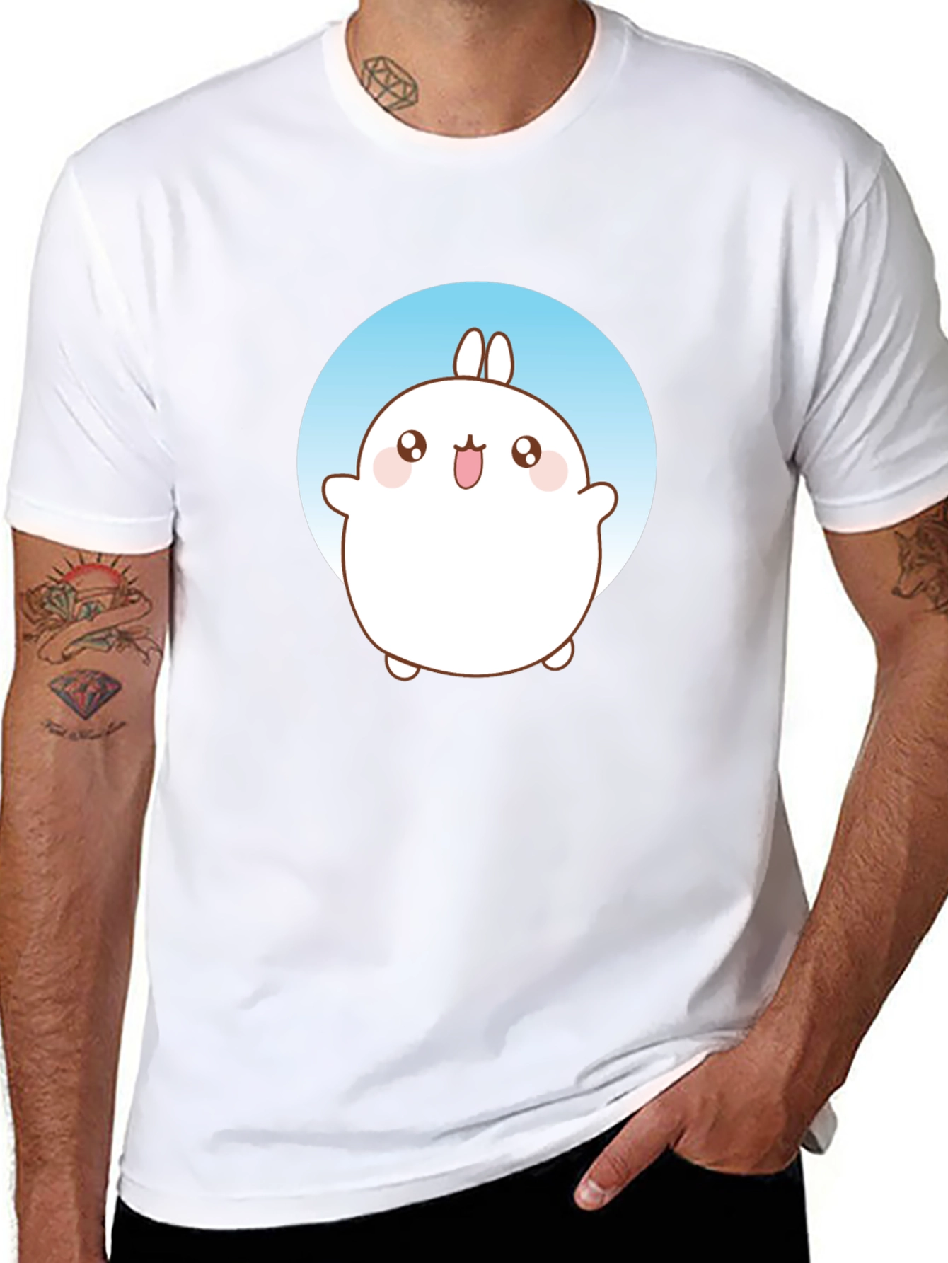 Cute Molang Bunny Graphic T-Shirt - Black