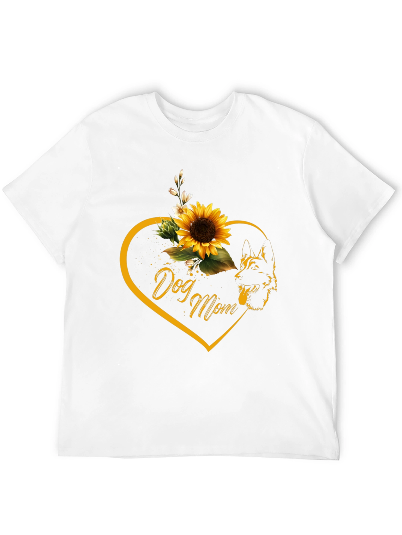 Dog Mom Sunflower Heart Black T-Shirt